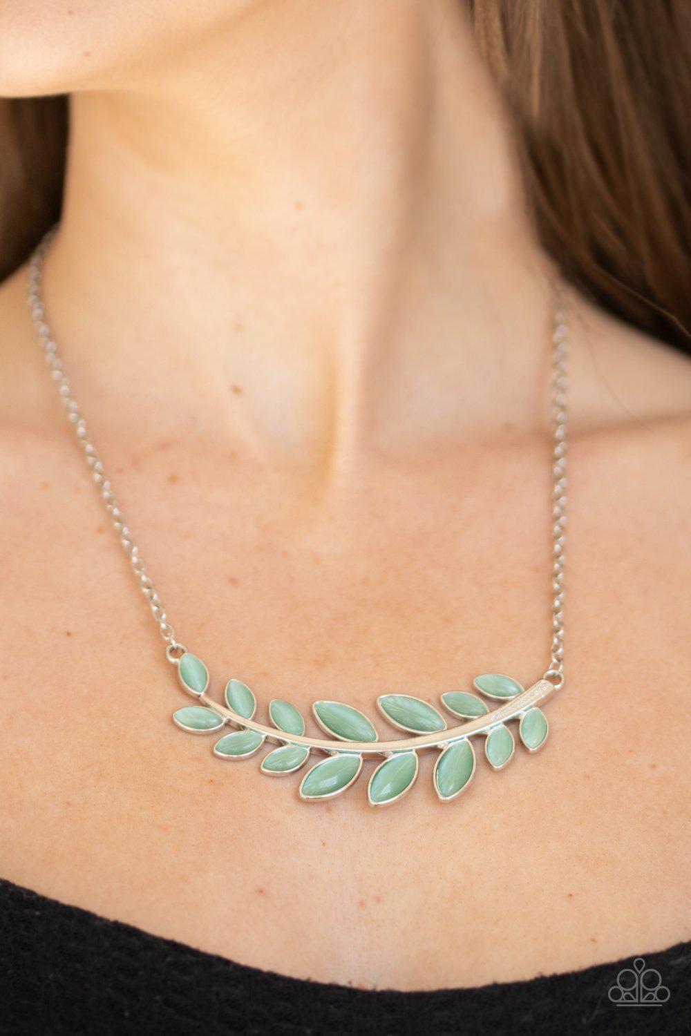 Frosted Foliage Green Moonstone Leaf Necklace - Paparazzi Accessories- lightbox - CarasShop.com - Paparazzi Jewelry by Cara Jewels