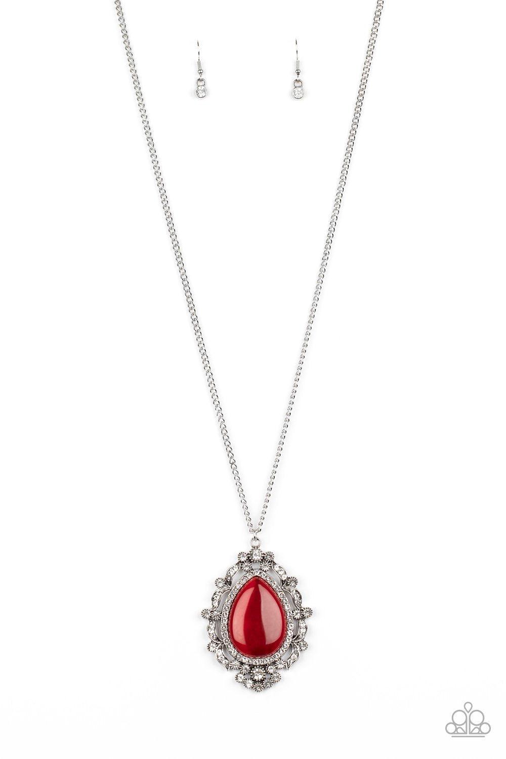 Frozen Gardens Red Cat's Eye and White Rhinestone Necklace - Paparazzi Accessories- lightbox - CarasShop.com - Paparazzi Jewelry by Cara Jewels
