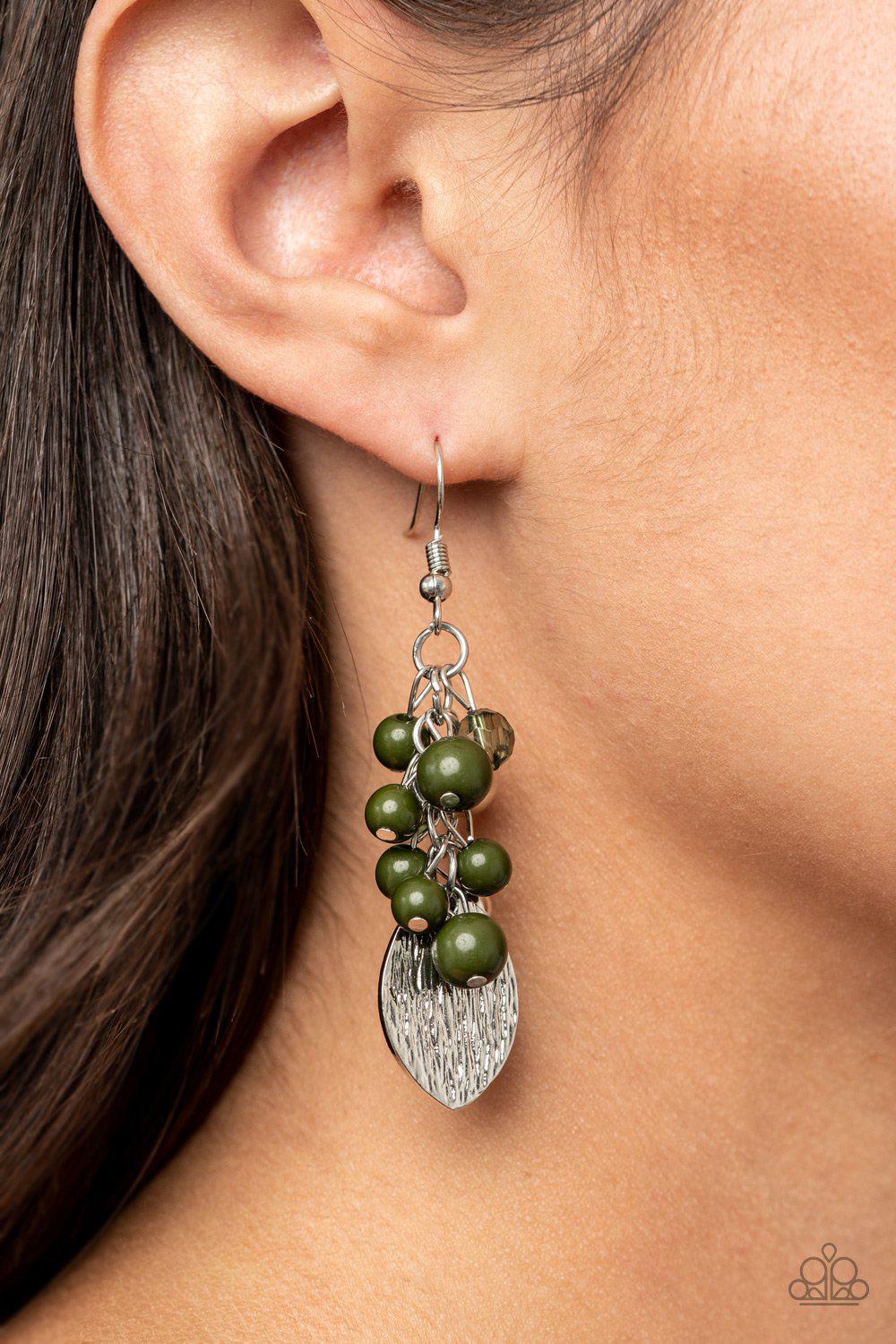 Fruity Finesse Green and Silver Earrings - Paparazzi Accessories- on model - CarasShop.com - Paparazzi Jewelry by Cara Jewels