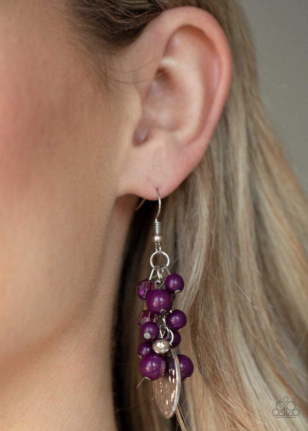 Fruity Finesse Purple and Silver Earrings - Paparazzi Accessories- on model - CarasShop.com - Paparazzi Jewelry by Cara Jewels