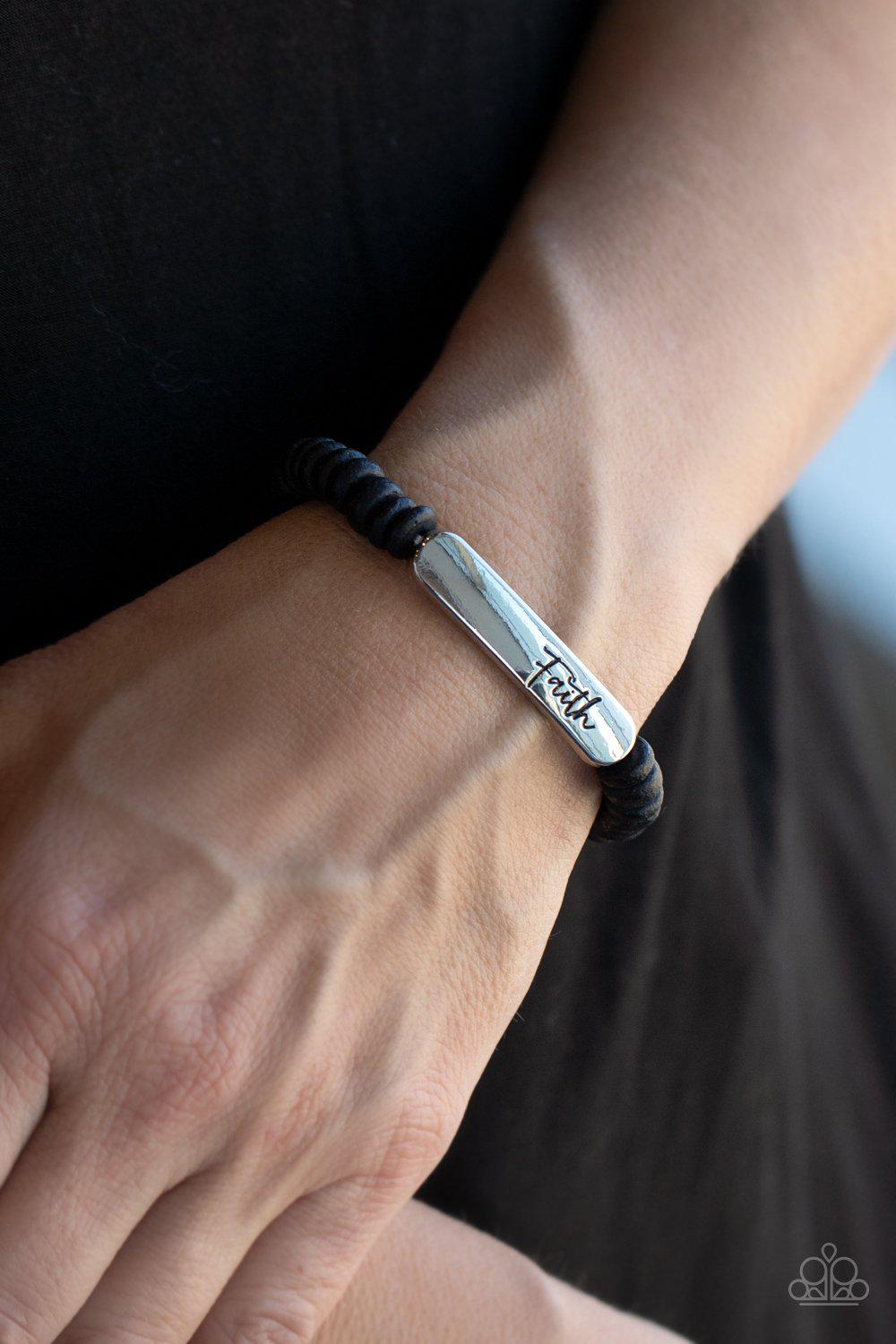 Full Faith Black Wood Inspirational Bracelet - Paparazzi Accessories- on model - CarasShop.com - Paparazzi Jewelry by Cara Jewels