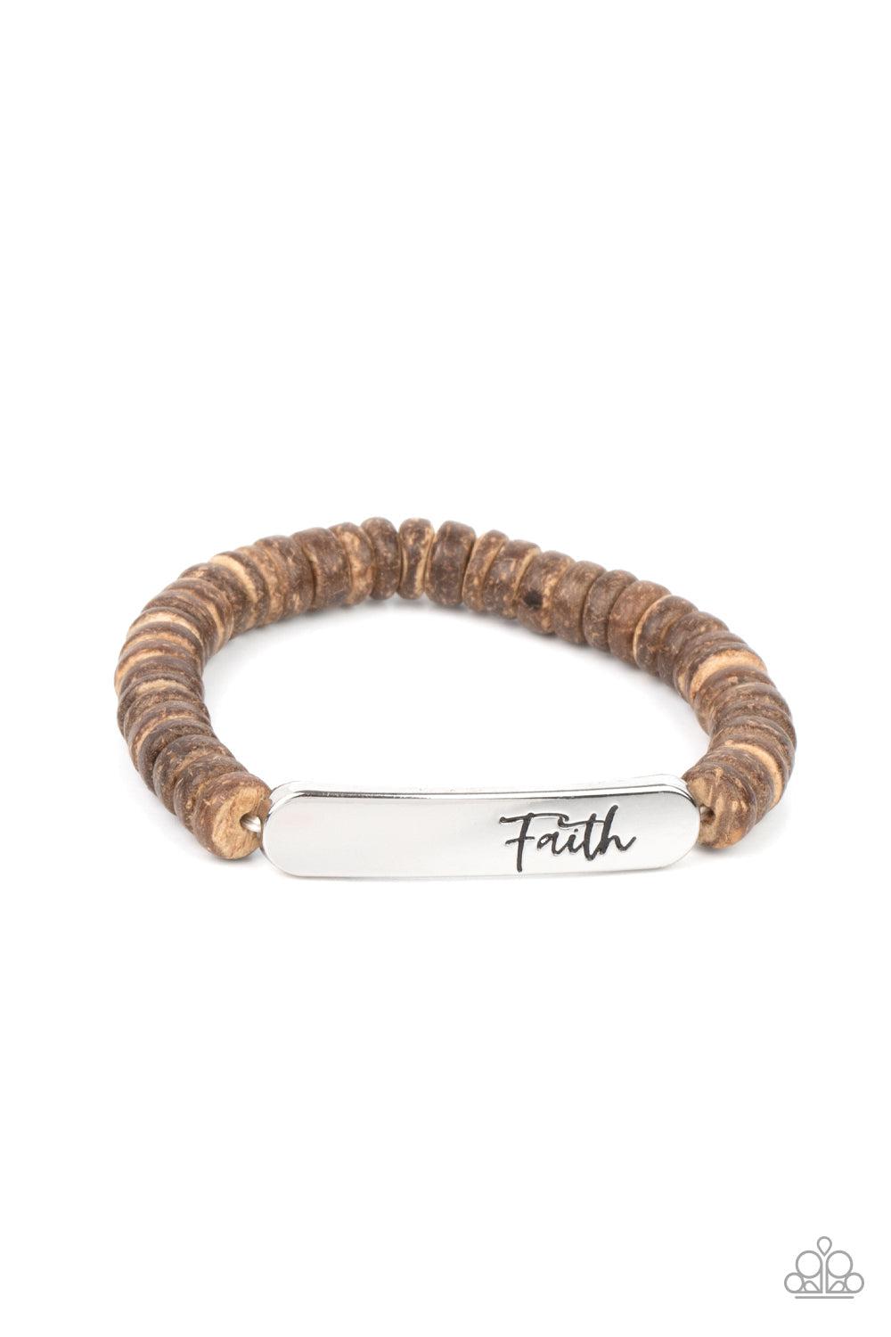 Full Faith Brown Wood Inspirational Bracelet - Paparazzi Accessories- lightbox - CarasShop.com - Paparazzi Jewelry by Cara Jewels