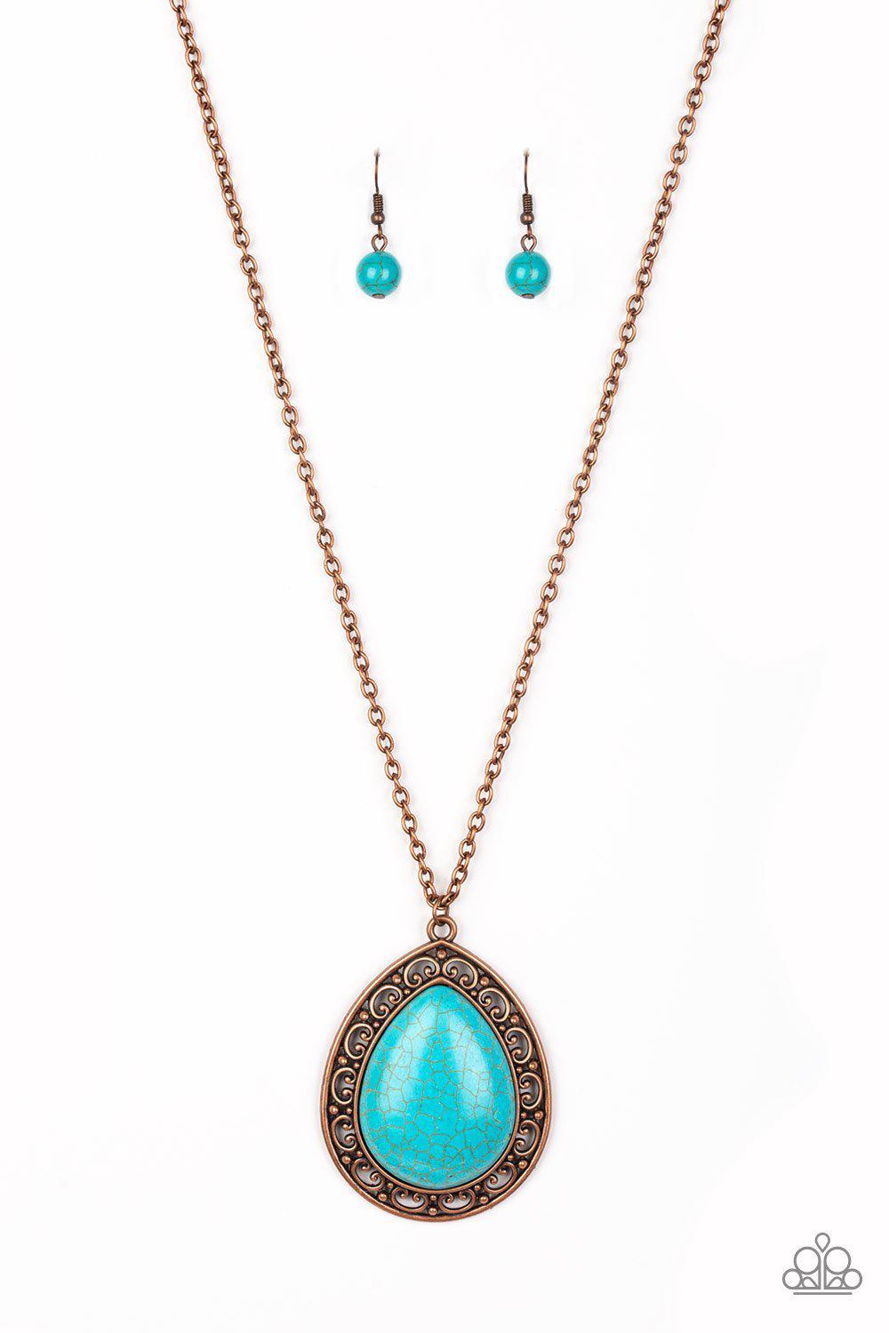 Full Frontier Copper and Turquoise Blue Stone Teardrop Necklace - Paparazzi Accessories- lightbox - CarasShop.com - Paparazzi Jewelry by Cara Jewels