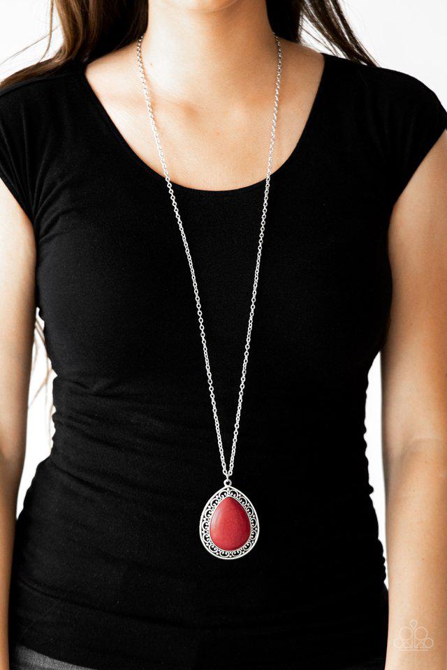 Full Frontier Red Necklace - Paparazzi Accessories- on model - CarasShop.com - Paparazzi Jewelry by Cara Jewels