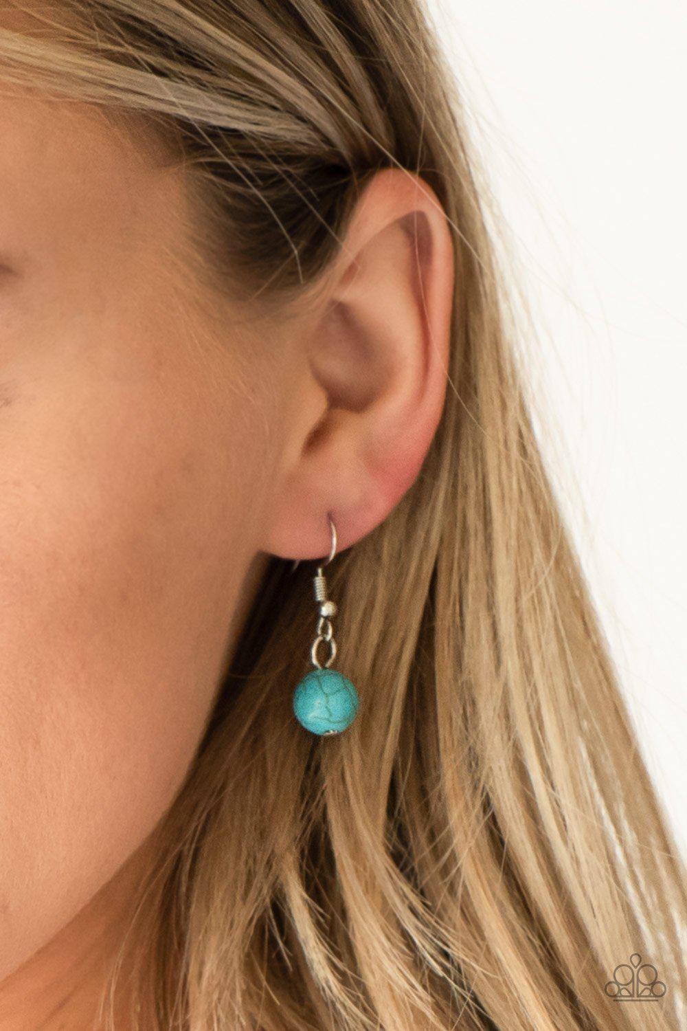 Full Frontier Turquoise Blue and Silver Teardrop Necklace - Paparazzi Accessories - free matching earrings -CarasShop.com - Paparazzi Jewelry by Cara Jewels