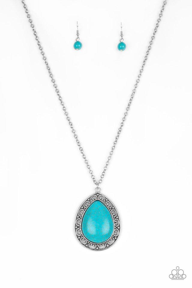 Full Frontier Turquoise Blue and Silver Teardrop Necklace - Paparazzi Accessories- lightbox - CarasShop.com - Paparazzi Jewelry by Cara Jewels