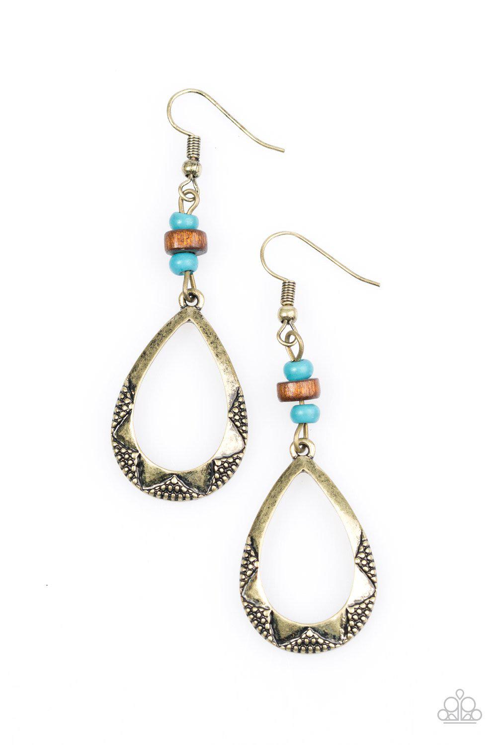 Full of Wildlife Brass and Turquoise Earrings - Paparazzi Accessories- lightbox - CarasShop.com - Paparazzi Jewelry by Cara Jewels