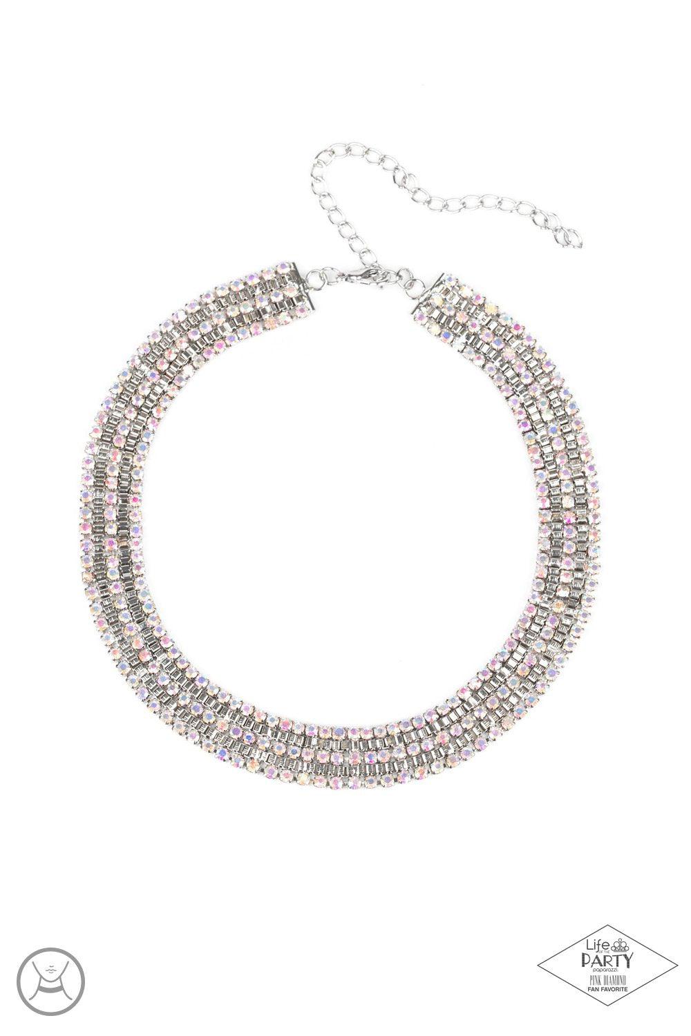 Full Reign Multi - Iridescent Rhinestone Choker Necklace - Paparazzi Accessories Pink Diamond Exclusive! 2020- lightbox - CarasShop.com - Paparazzi Jewelry by Cara Jewels