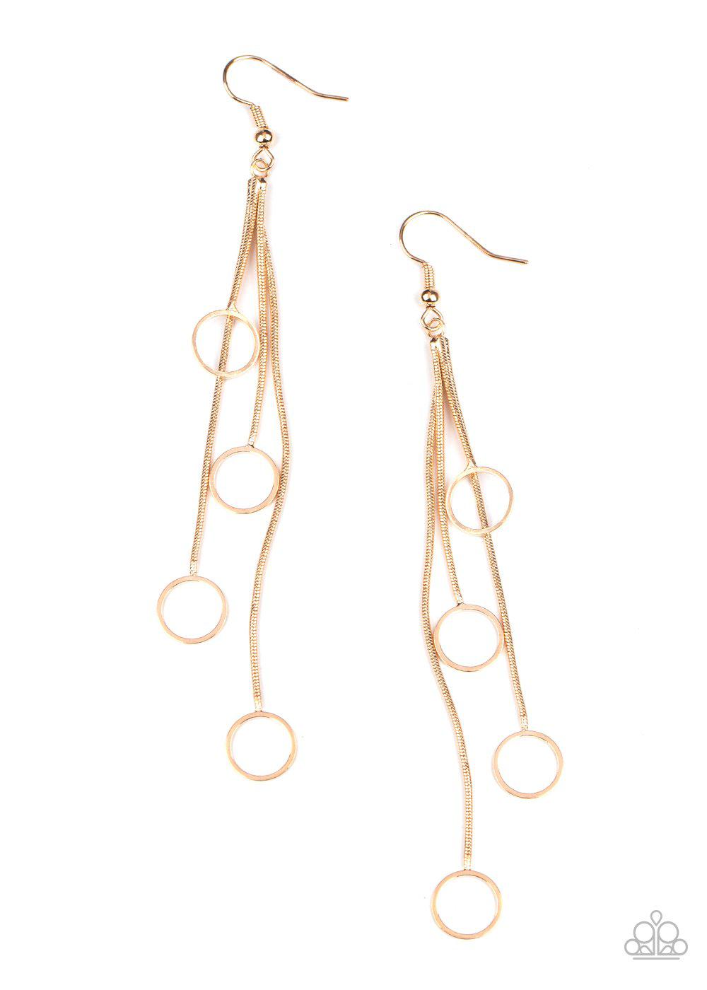 Full Swing Shimmer Gold Chain Earrings - Paparazzi Accessories- lightbox - CarasShop.com - Paparazzi Jewelry by Cara Jewels