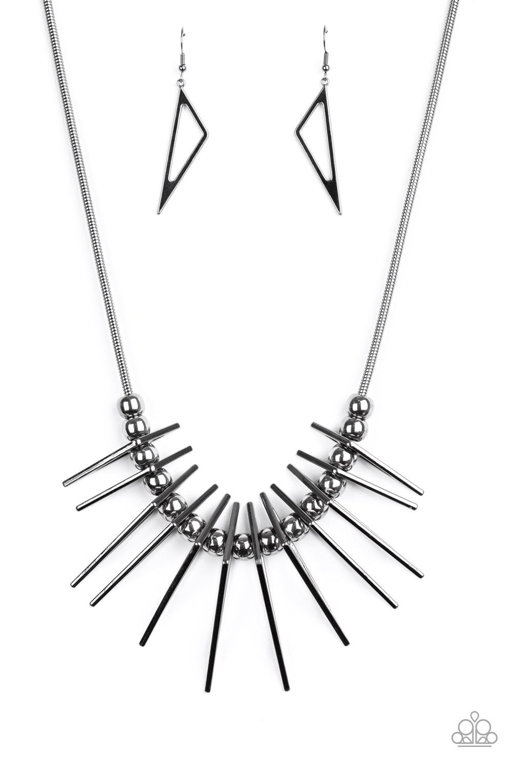 Fully Charged Gunmetal Black Abstract Necklace - Paparazzi Accessories- lightbox - CarasShop.com - Paparazzi Jewelry by Cara Jewels