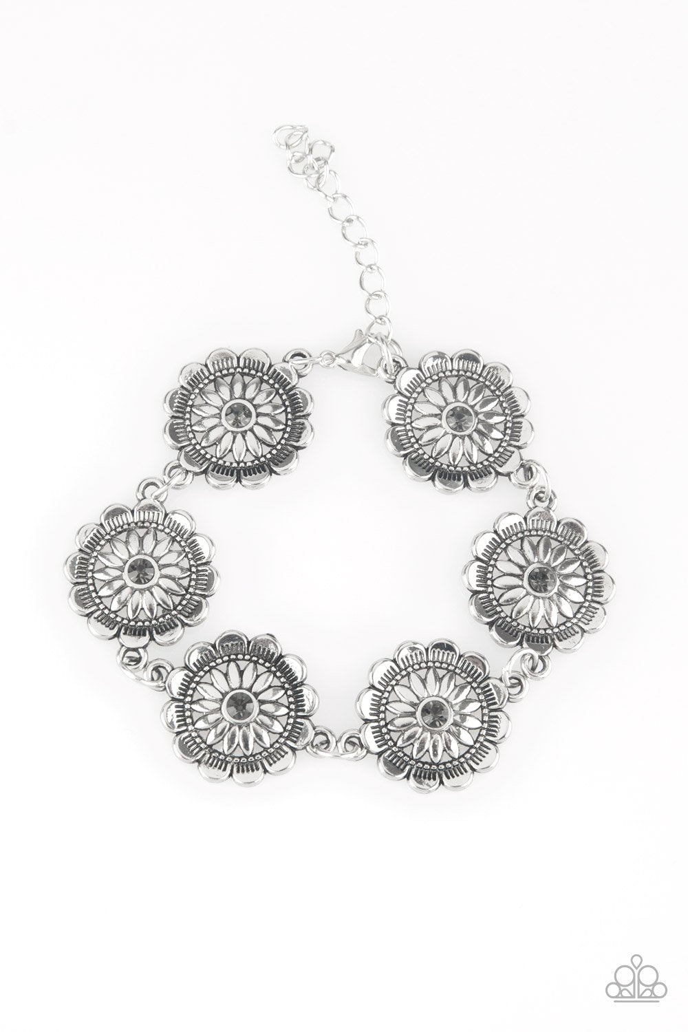 Funky Flower Child Silver Flower Bracelet - Paparazzi Accessories- lightbox - CarasShop.com - Paparazzi Jewelry by Cara Jewels