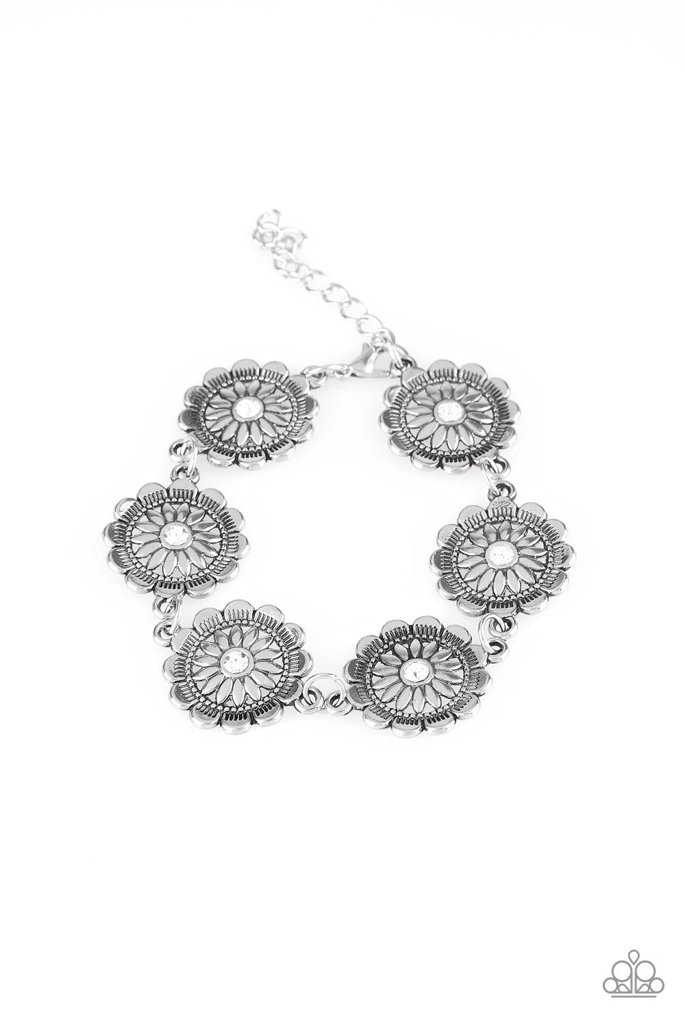 Funky Flower Child White Flower Bracelet - Paparazzi Accessories- lightbox - CarasShop.com - Paparazzi Jewelry by Cara Jewels