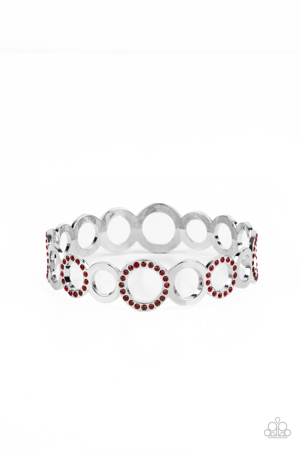 Future, Past and POLISHED Red Rhinestone and Silver Bangle Bracelet - Paparazzi Accessories- lightbox - CarasShop.com - Paparazzi Jewelry by Cara Jewels