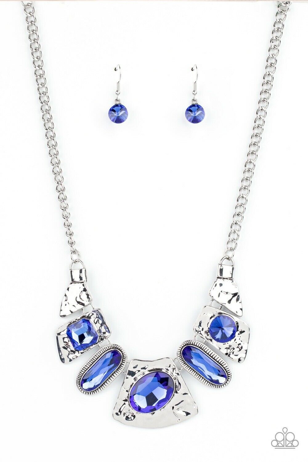 Futuristic Fashionista Blue Rhinestone and Silver Necklace - Paparazzi Accessories- lightbox - CarasShop.com - Paparazzi Jewelry by Cara Jewels