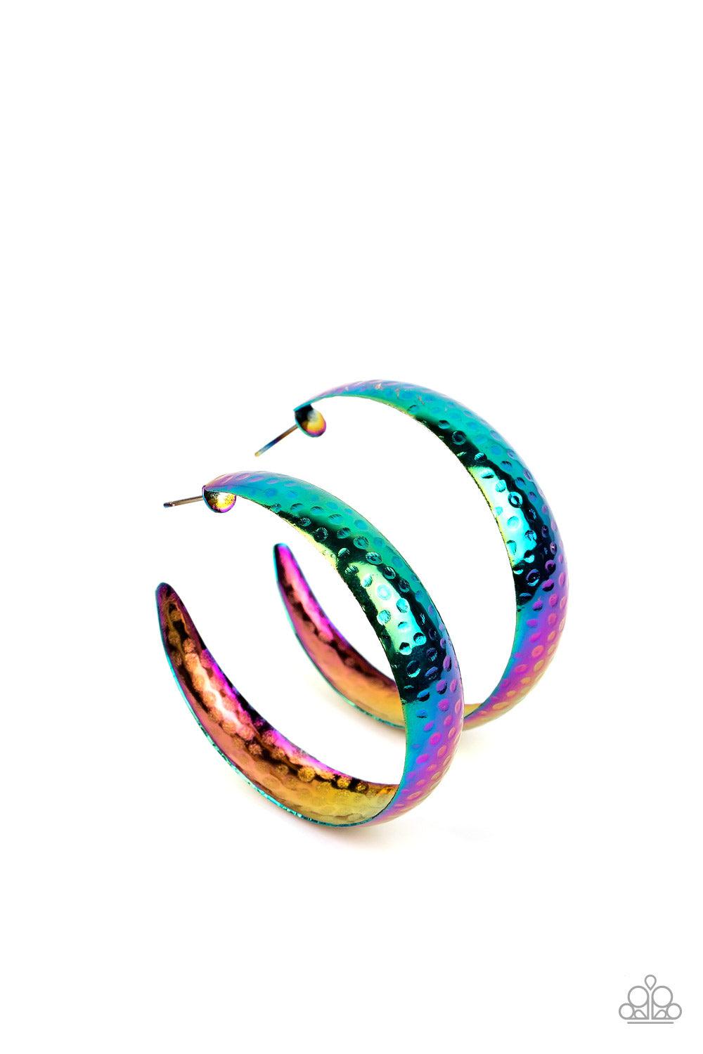 Futuristic Flavor Multi Oil Spill Hoop Earrings - Paparazzi Accessories- lightbox - CarasShop.com - Paparazzi Jewelry by Cara Jewels