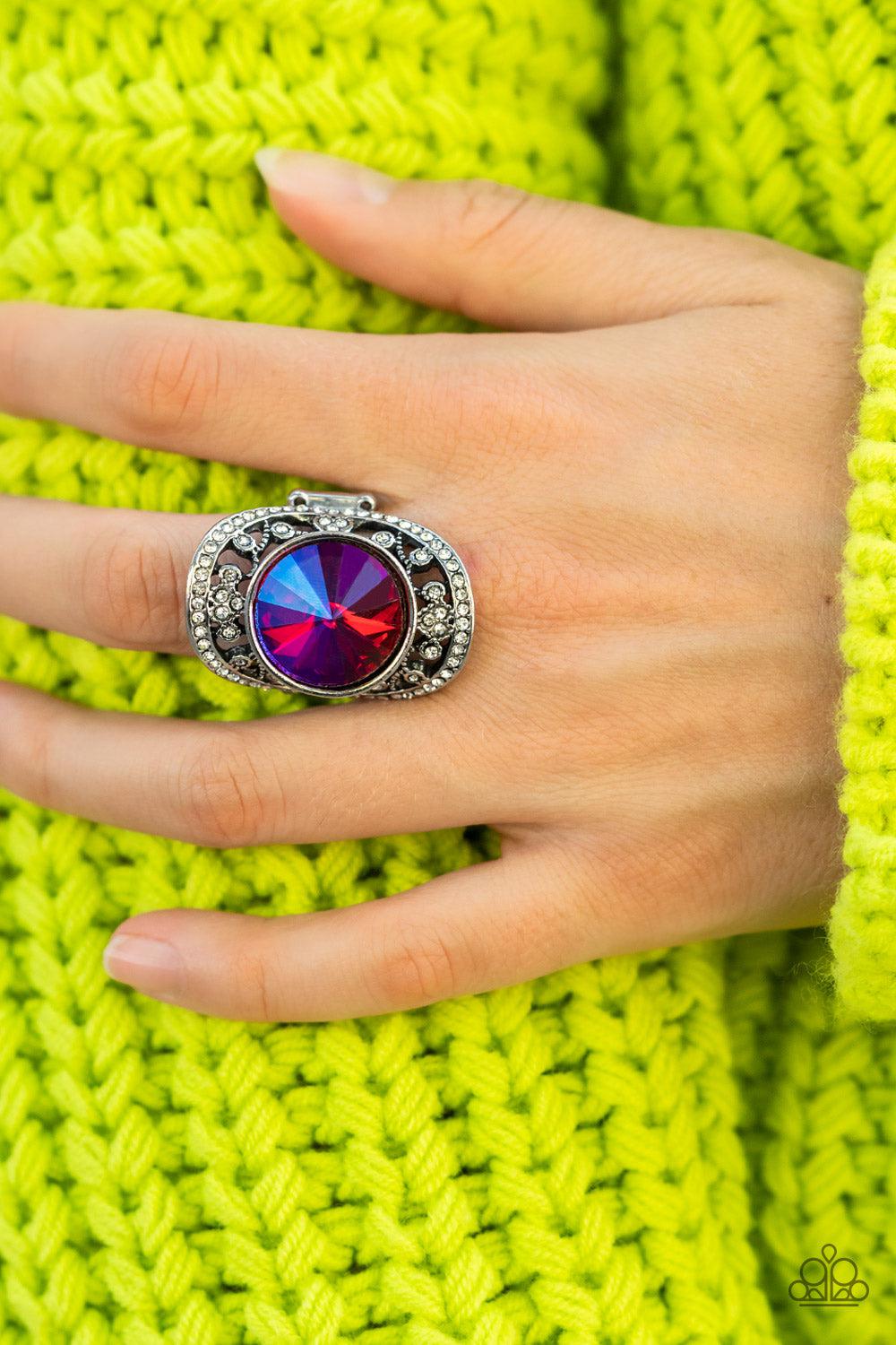 Galactic Garden Pink Opalescent Gem Ring - Paparazzi Accessories- lightbox - CarasShop.com - Paparazzi Jewelry by Cara Jewels