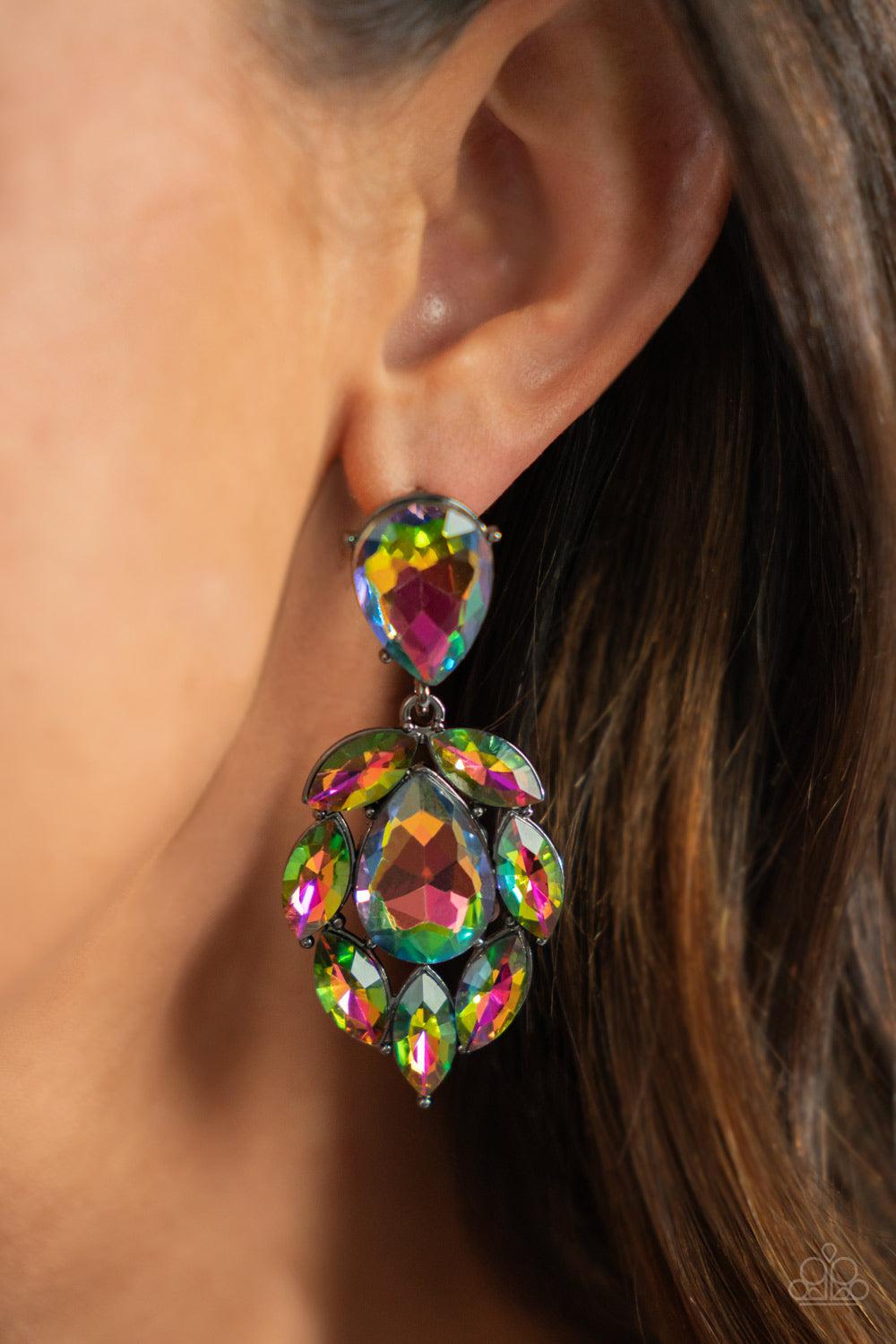 Galactic Go-Getter Multi Oil Spill Gem Earrings - Paparazzi Accessories- lightbox - CarasShop.com - Paparazzi Jewelry by Cara Jewels