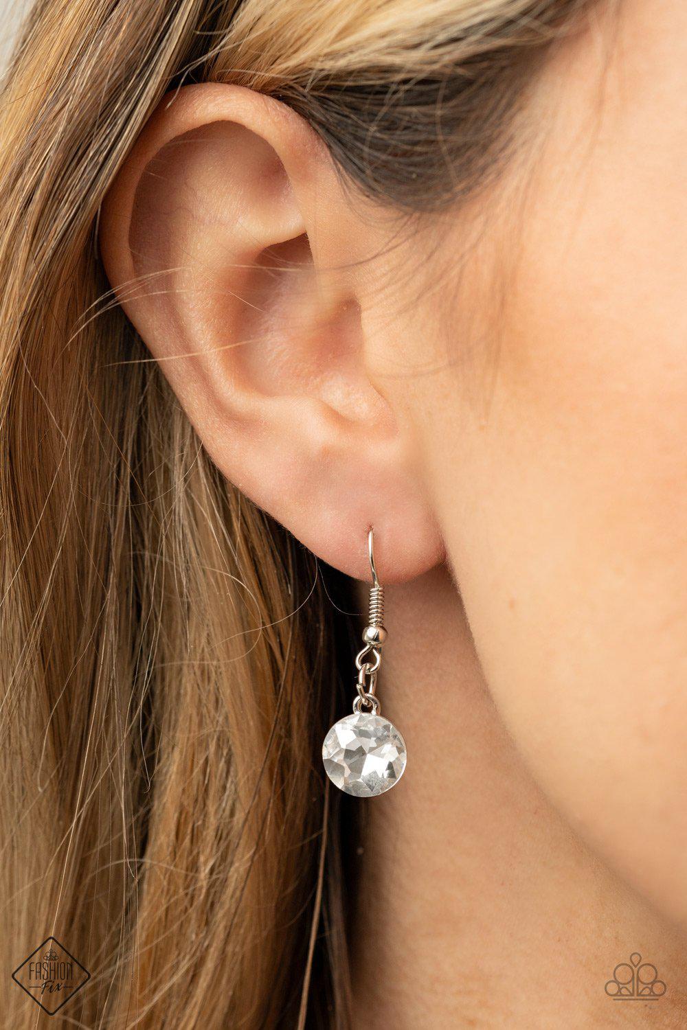 Galactic Goddess White Rhinestone Necklace - Paparazzi Accessories - free matching earrings -CarasShop.com - Paparazzi Jewelry by Cara Jewels