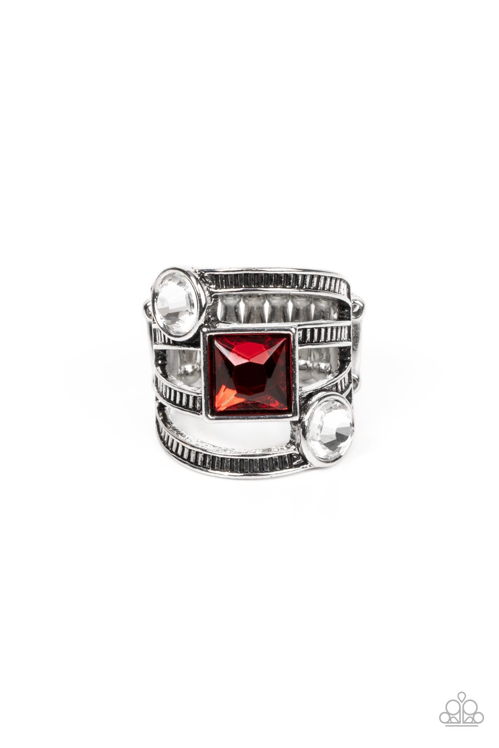 Galactic Governess Red Rhinestone Ring - Paparazzi Accessories- lightbox - CarasShop.com - Paparazzi Jewelry by Cara Jewels