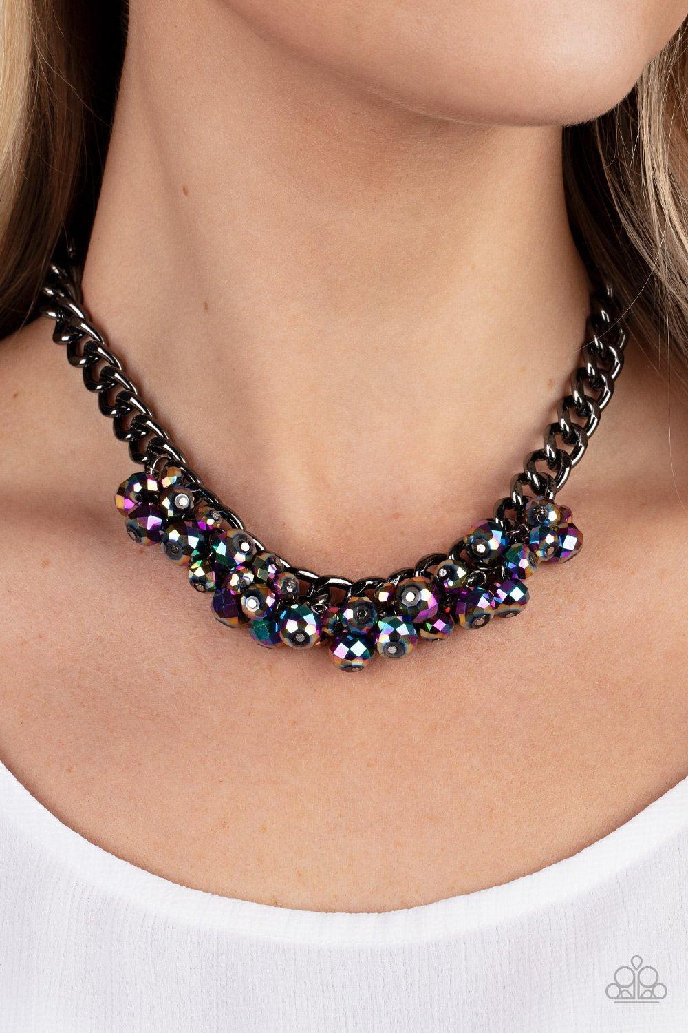 Galactic Knockout Multi Oil Spill Necklace - Paparazzi Accessories- on model - CarasShop.com - Paparazzi Jewelry by Cara Jewels
