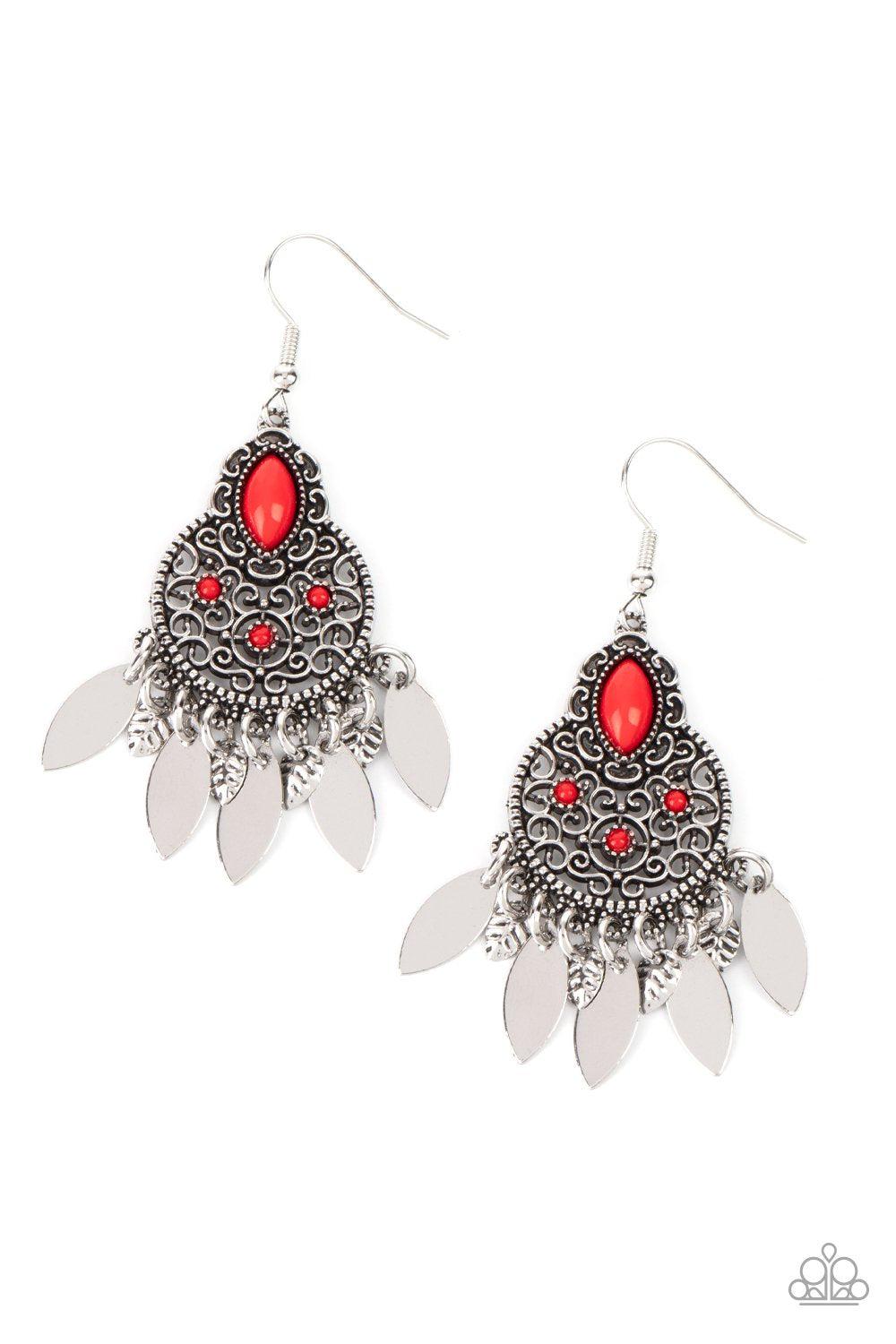 Galapagos Glamping Red Leaf Charm Earrings - Paparazzi Accessories- lightbox - CarasShop.com - Paparazzi Jewelry by Cara Jewels