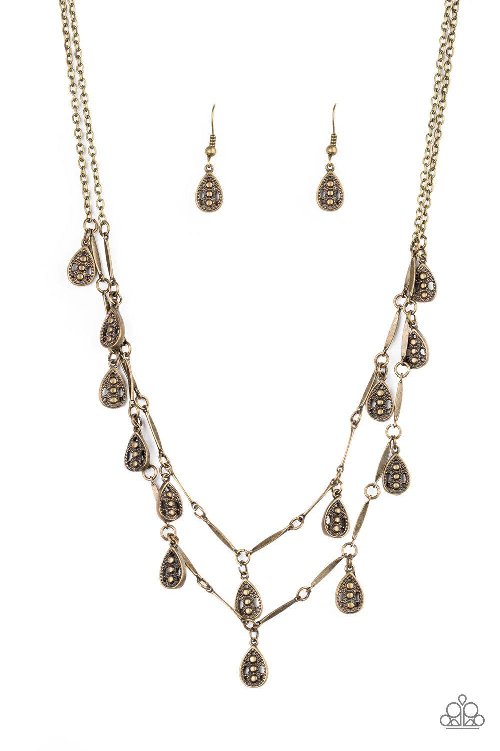 Galapagos Gypsy Brass Necklace - Paparazzi Accessories- lightbox - CarasShop.com - Paparazzi Jewelry by Cara Jewels