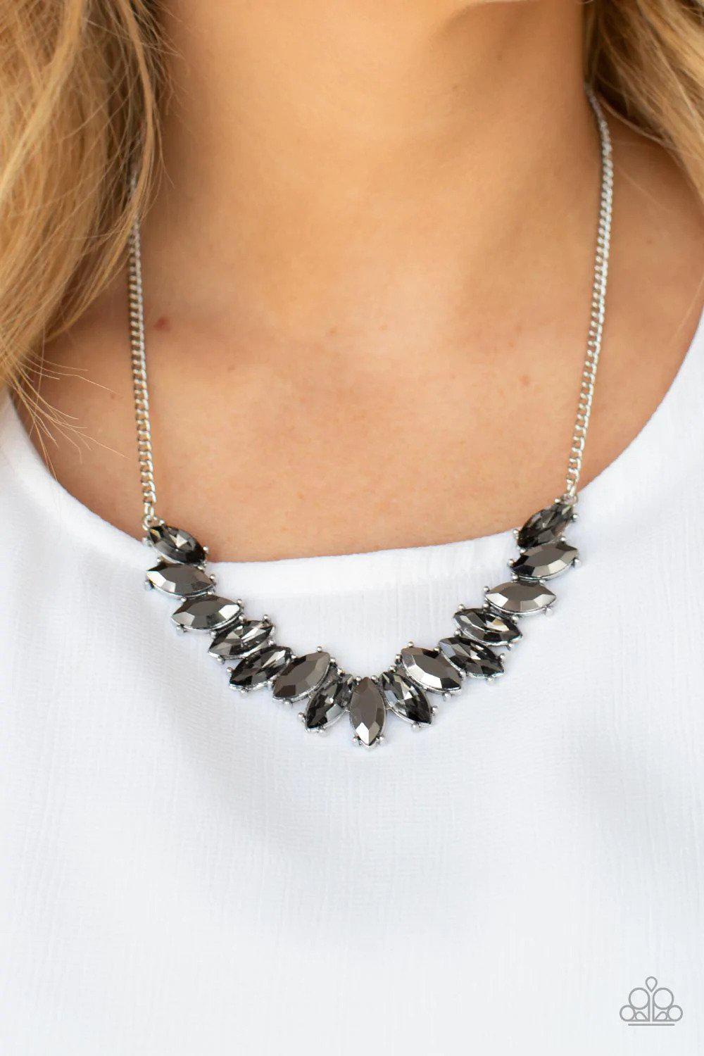 Galaxy Game-Changer Silver Necklace - Paparazzi Accessories- on model - CarasShop.com - Paparazzi Jewelry by Cara Jewels