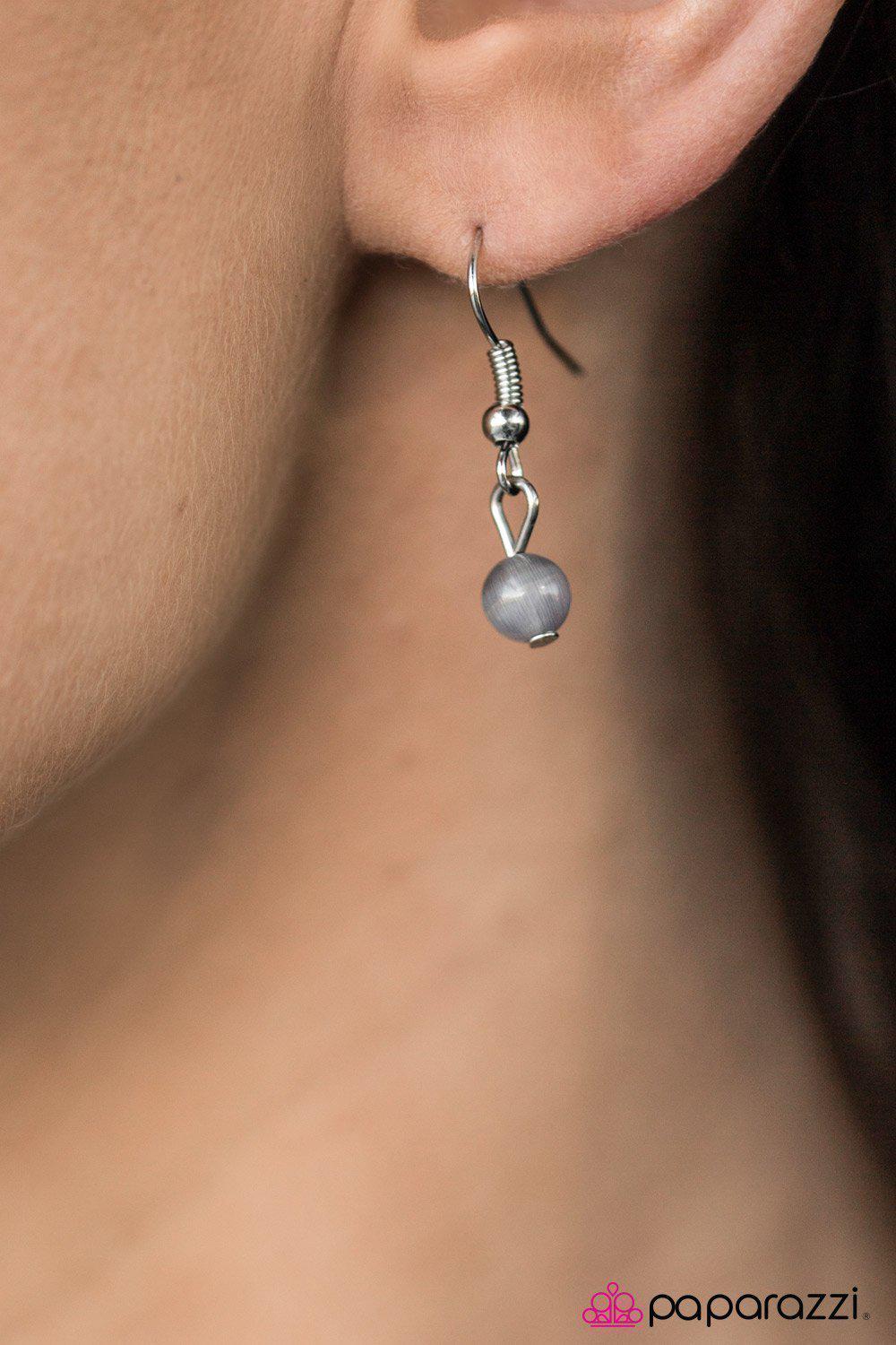 Galaxy Glam Silver Moonstone Necklace and matching Earrings - Paparazzi Accessories - free matching earrings -CarasShop.com - Paparazzi Jewelry by Cara Jewels