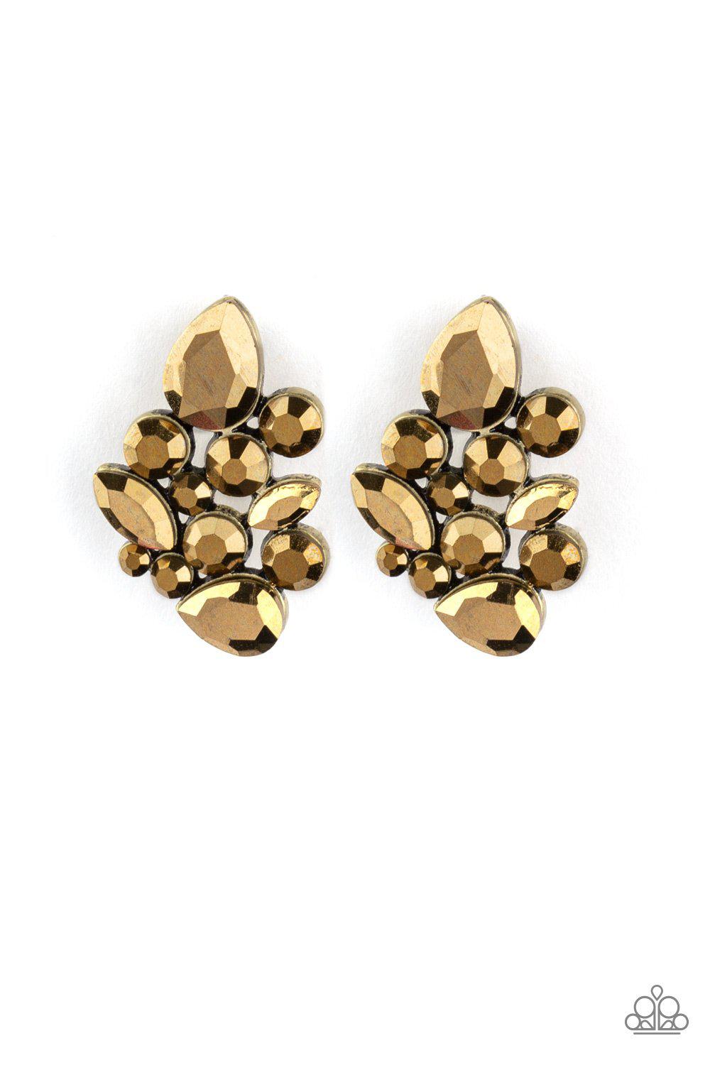 Galaxy Glimmer Brass Post Earrings - Paparazzi Accessories- lightbox - CarasShop.com - Paparazzi Jewelry by Cara Jewels