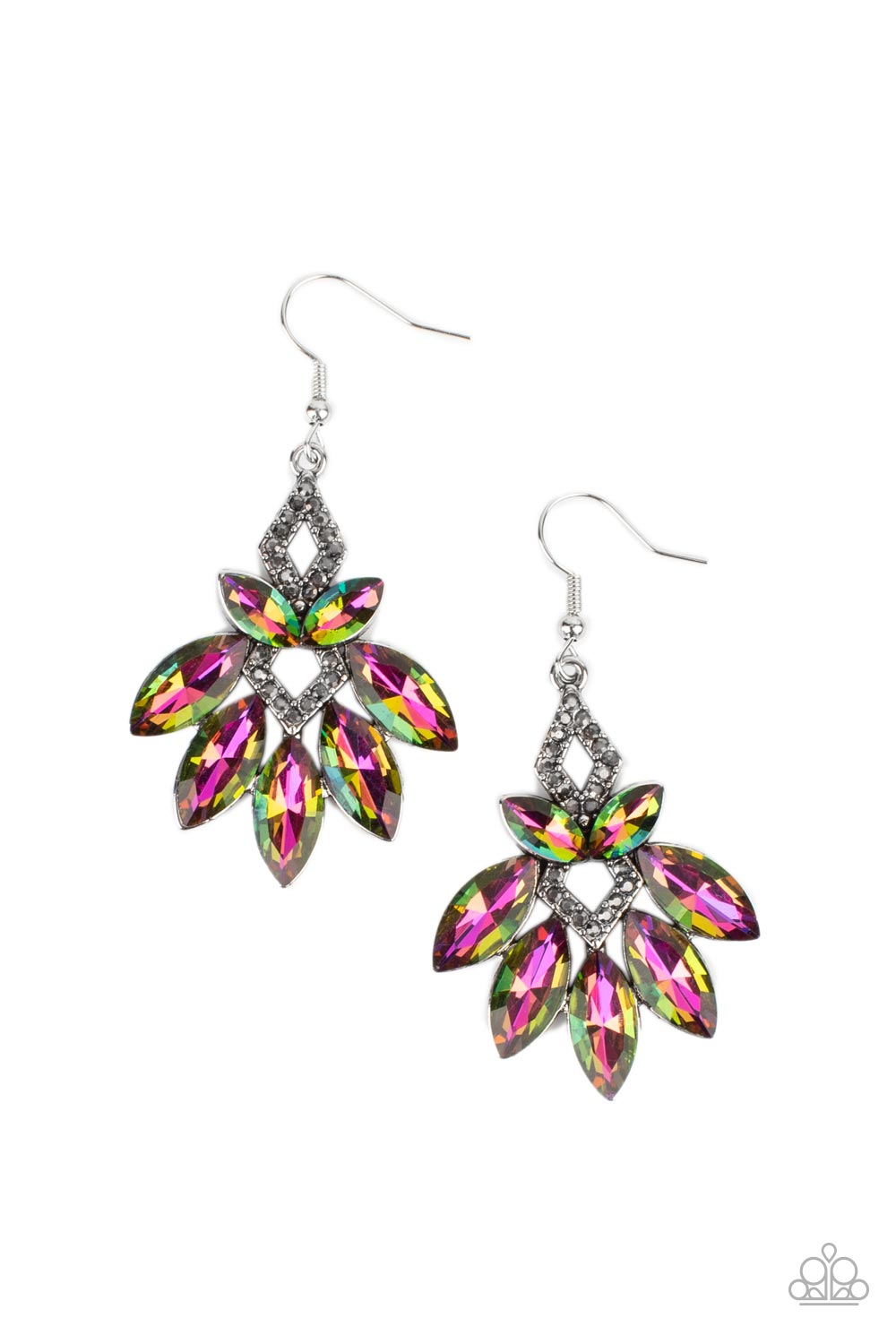 Galaxy Grandeur Multi Oil Spill Rhinestone Earrings - Paparazzi Accessories- lightbox - CarasShop.com - Paparazzi Jewelry by Cara Jewels