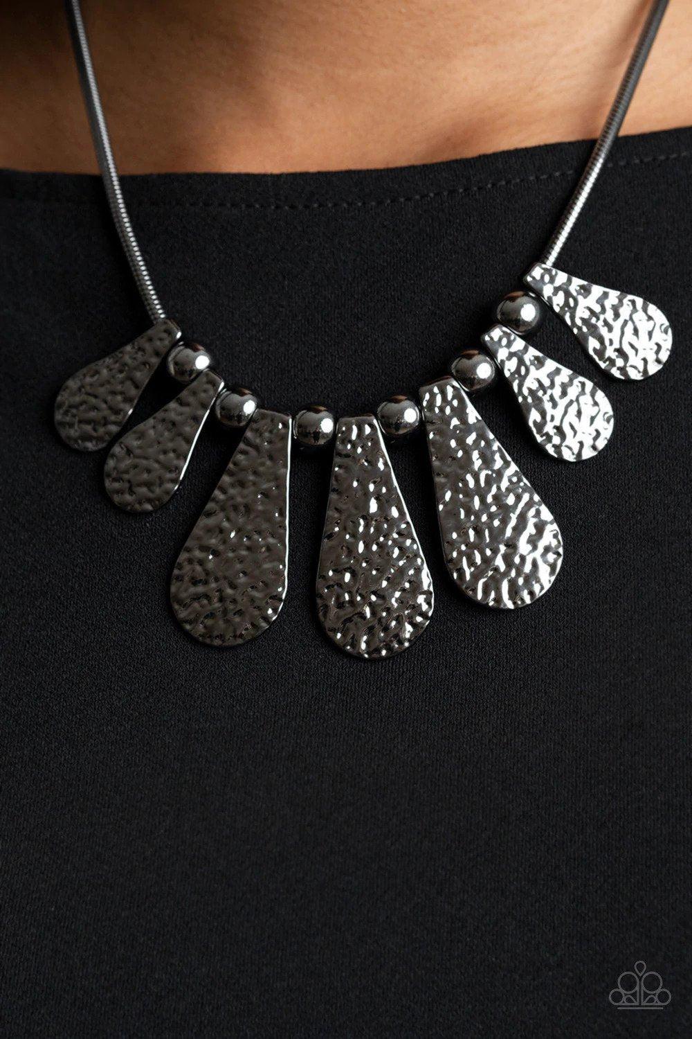 Gallery Goddess Gunmetal Black Necklace - Paparazzi Accessories- on model - CarasShop.com - Paparazzi Jewelry by Cara Jewels