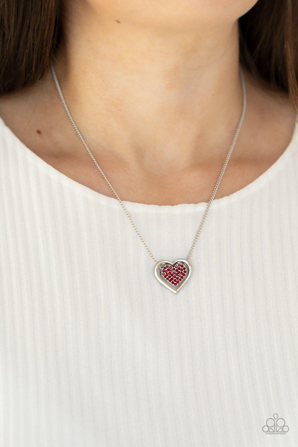 Game, Set, MATCHMAKER Red Rhinestone Heart Necklace - Paparazzi Accessories- lightbox - CarasShop.com - Paparazzi Jewelry by Cara Jewels