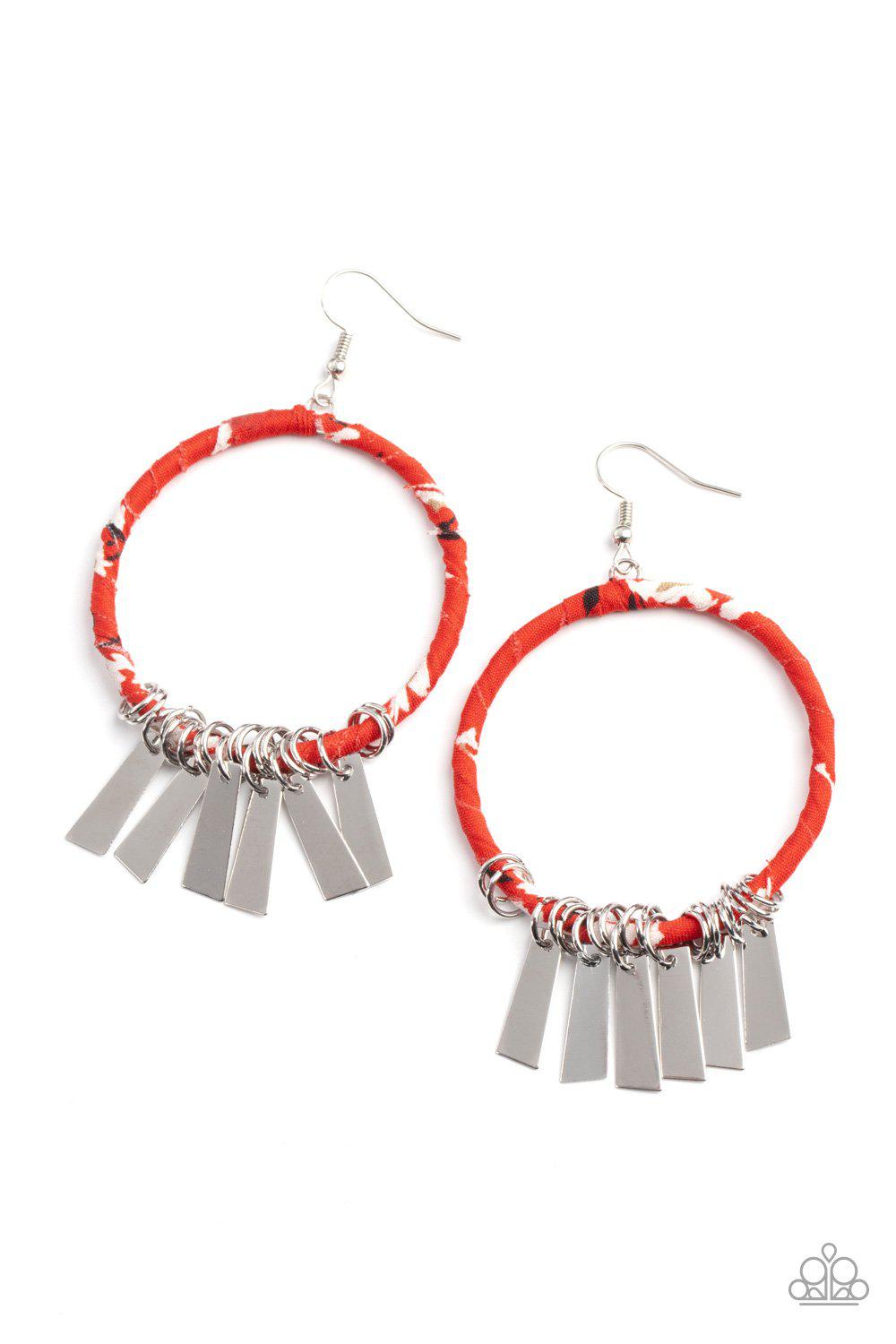 Garden Chimes Red and Silver Earrings - Paparazzi Accessories- lightbox - CarasShop.com - Paparazzi Jewelry by Cara Jewels