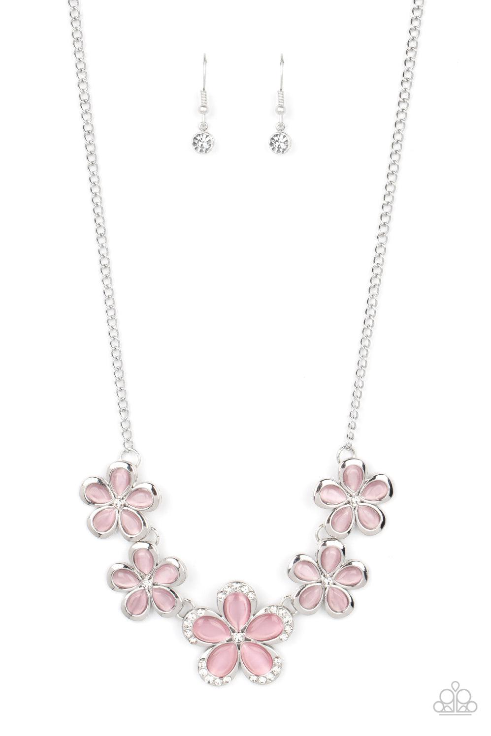 Garden Daydream Pink Cat's Eye Stone Flower Necklace - Paparazzi Accessories- lightbox - CarasShop.com - Paparazzi Jewelry by Cara Jewels
