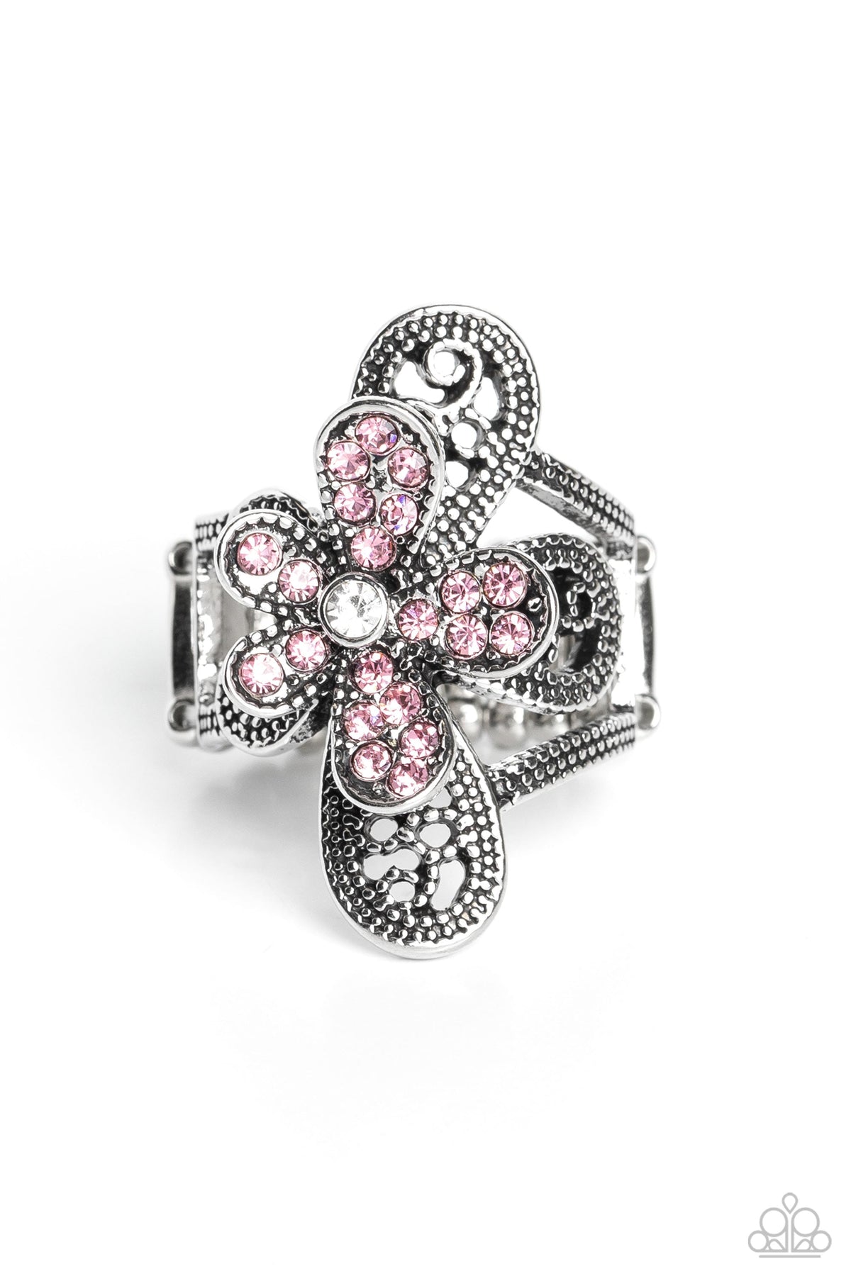 Garden Escapade Pink Flower Ring - Paparazzi Accessories- lightbox - CarasShop.com - Paparazzi Jewelry by Cara Jewels