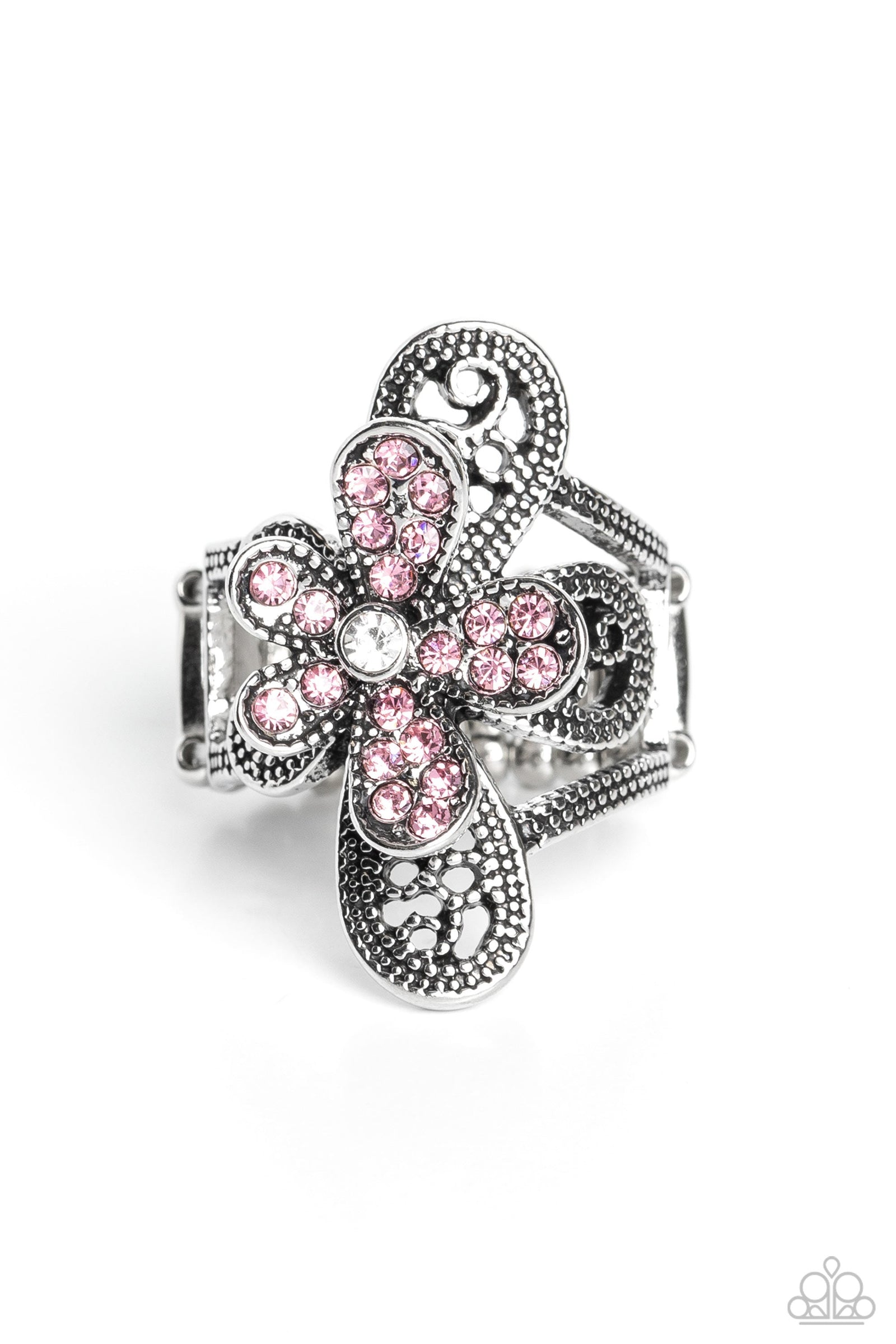 Garden Escapade Pink Flower Ring - Paparazzi Accessories- lightbox - CarasShop.com - Paparazzi Jewelry by Cara Jewels