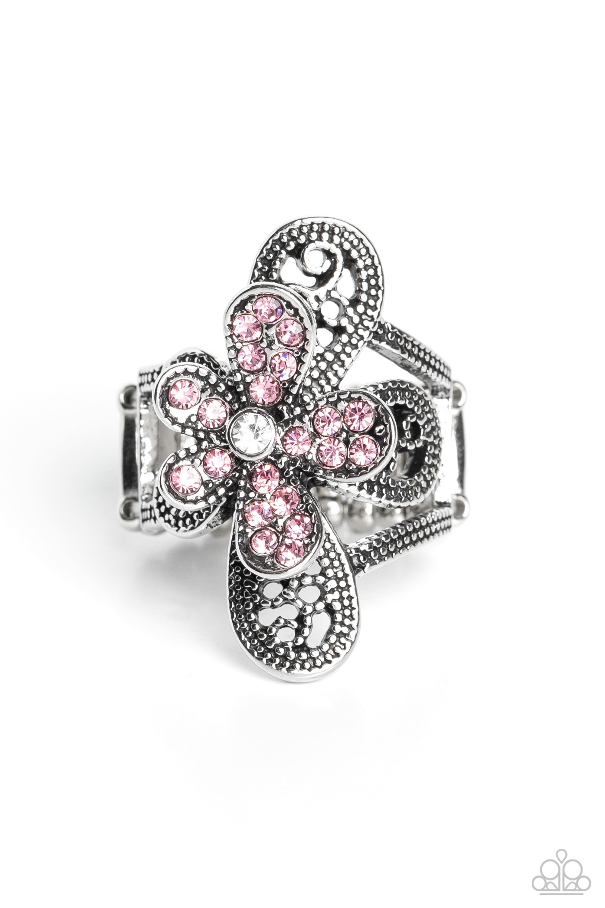 Garden Escapade Pink Flower Ring - Paparazzi Accessories- lightbox - CarasShop.com - Paparazzi Jewelry by Cara Jewels