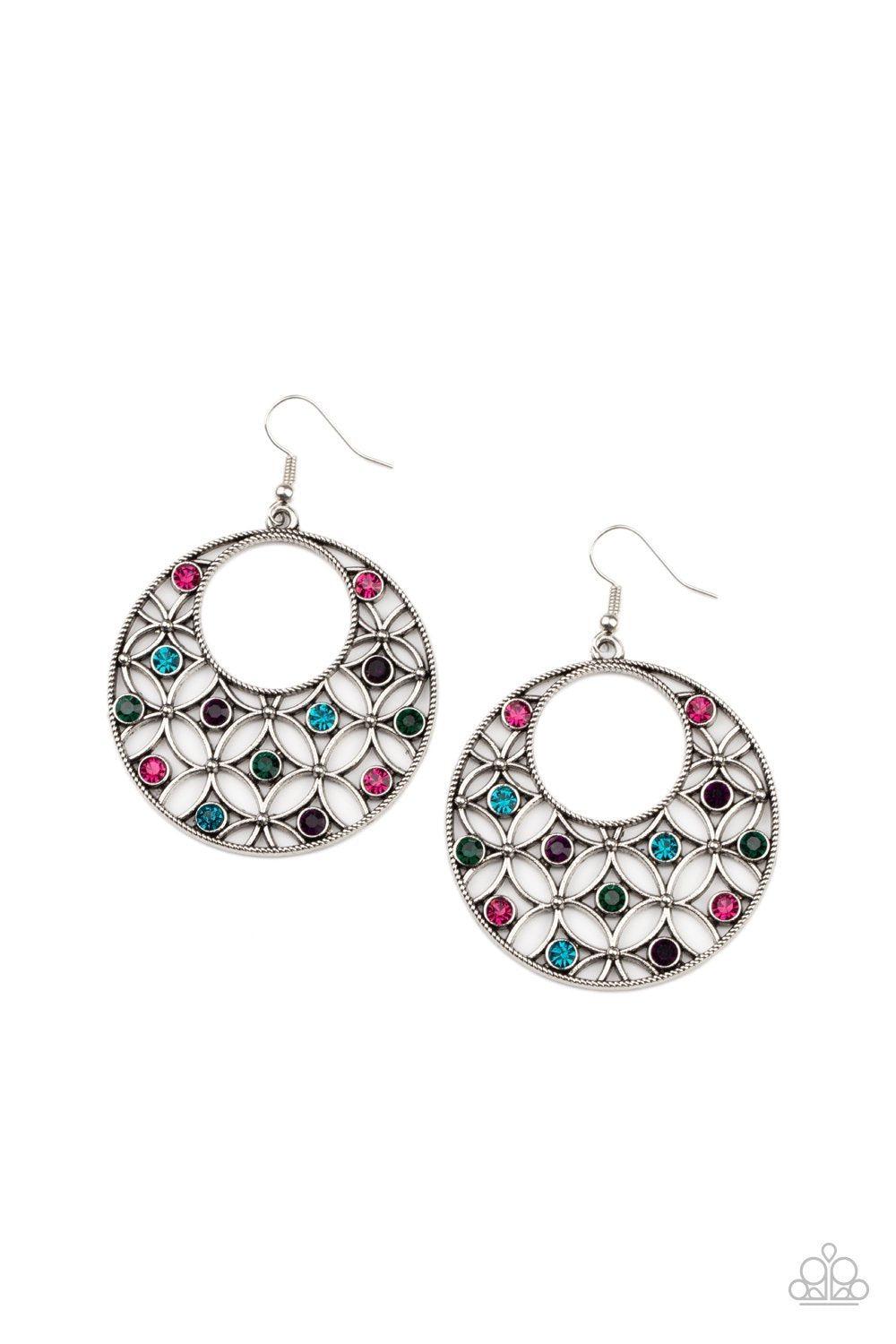 Garden Garnish Multi Rhinestone and Silver Earrings - Paparazzi Accessories- lightbox - CarasShop.com - Paparazzi Jewelry by Cara Jewels