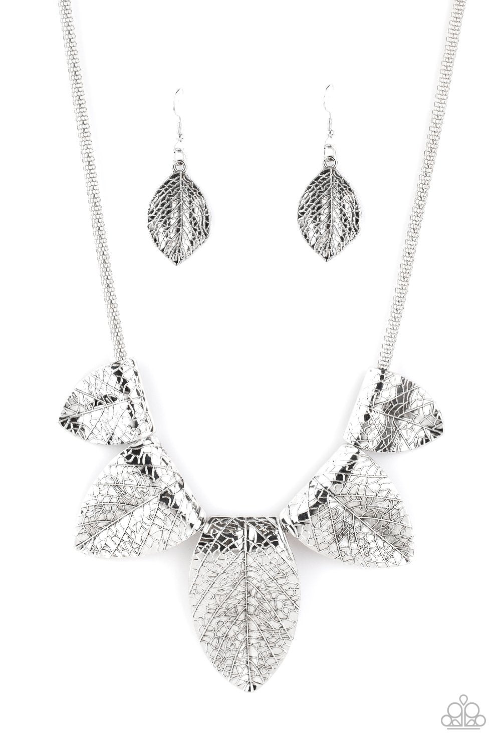 Garden Gatherer Silver Leaf Necklace - Paparazzi Accessories- lightbox - CarasShop.com - Paparazzi Jewelry by Cara Jewels
