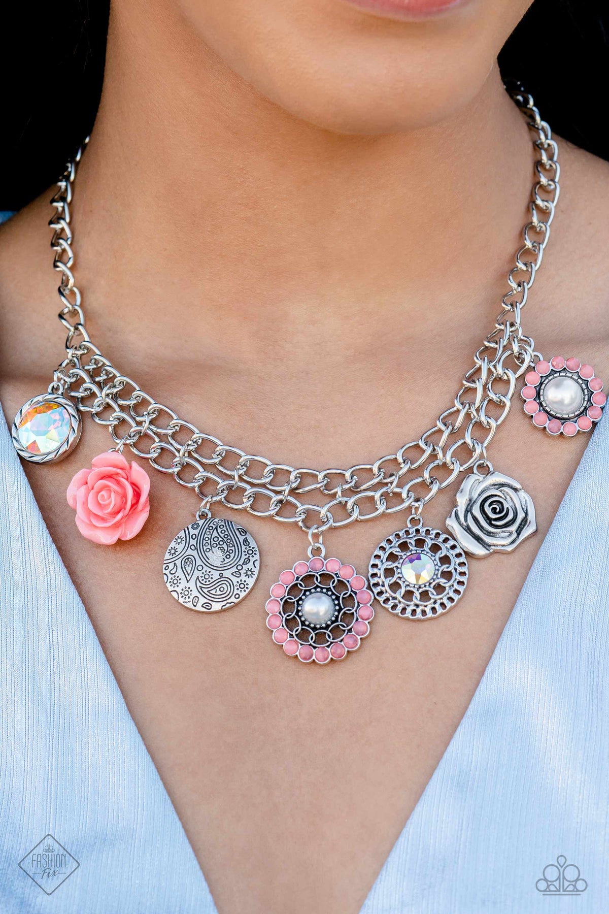 Garden Grace Orange Necklace - Paparazzi Accessories- on model - CarasShop.com - Paparazzi Jewelry by Cara Jewels