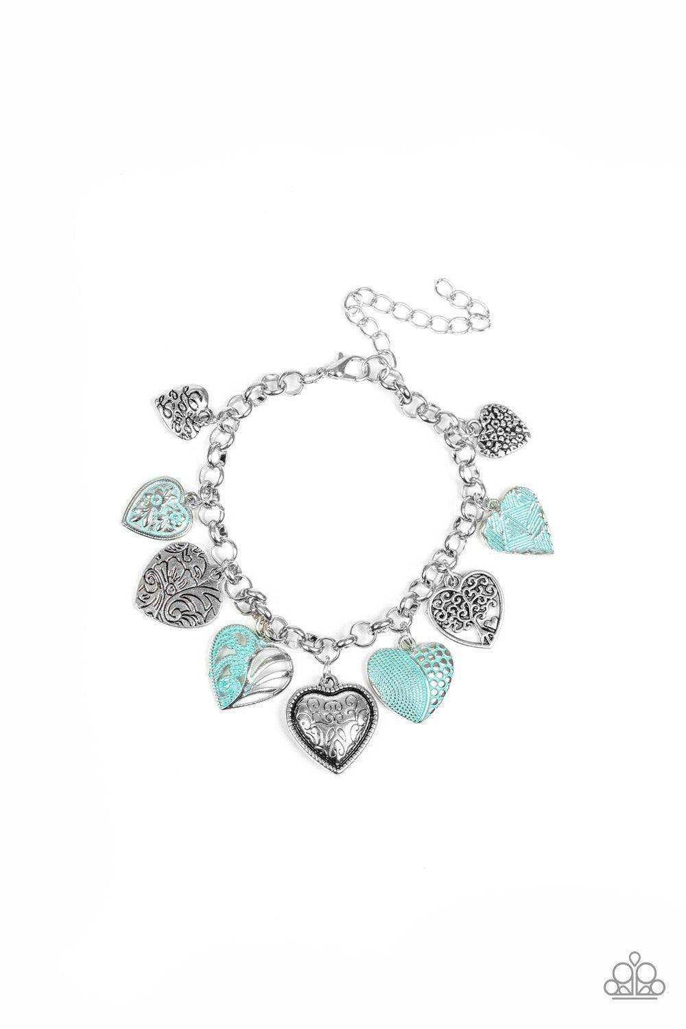 Garden Hearts Green and Silver Heart Bracelet - Paparazzi Accessories- lightbox - CarasShop.com - Paparazzi Jewelry by Cara Jewels