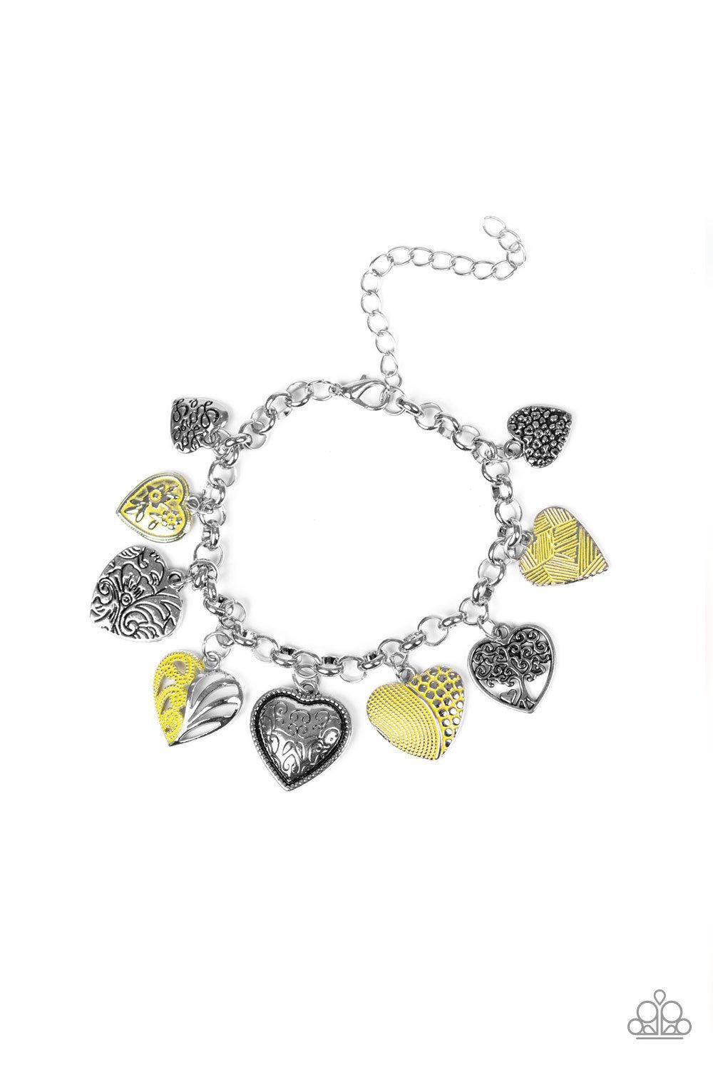 Garden Hearts Silver and Yellow Bracelet - Paparazzi Accessories- lightbox - CarasShop.com - Paparazzi Jewelry by Cara Jewels