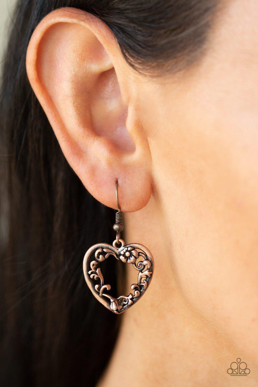 Garden Lovers Copper Heart Necklace - Paparazzi Accessories - free matching earrings -CarasShop.com - Paparazzi Jewelry by Cara Jewels