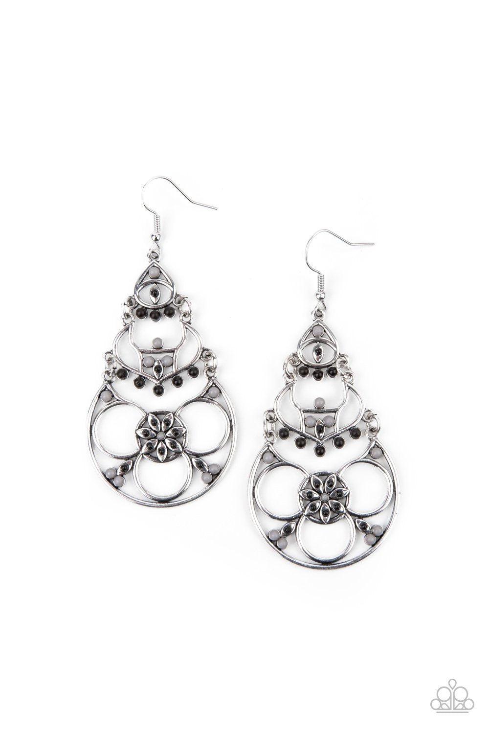 Garden Melody Black and Silver Earrings - Paparazzi Accessories- lightbox - CarasShop.com - Paparazzi Jewelry by Cara Jewels