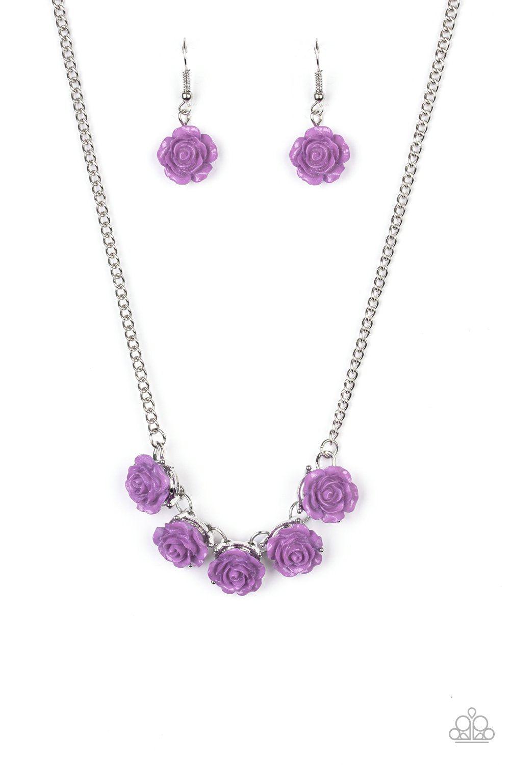 Garden Party Posh Purple Rose Flower Necklace - Paparazzi Accessories- lightbox - CarasShop.com - Paparazzi Jewelry by Cara Jewels