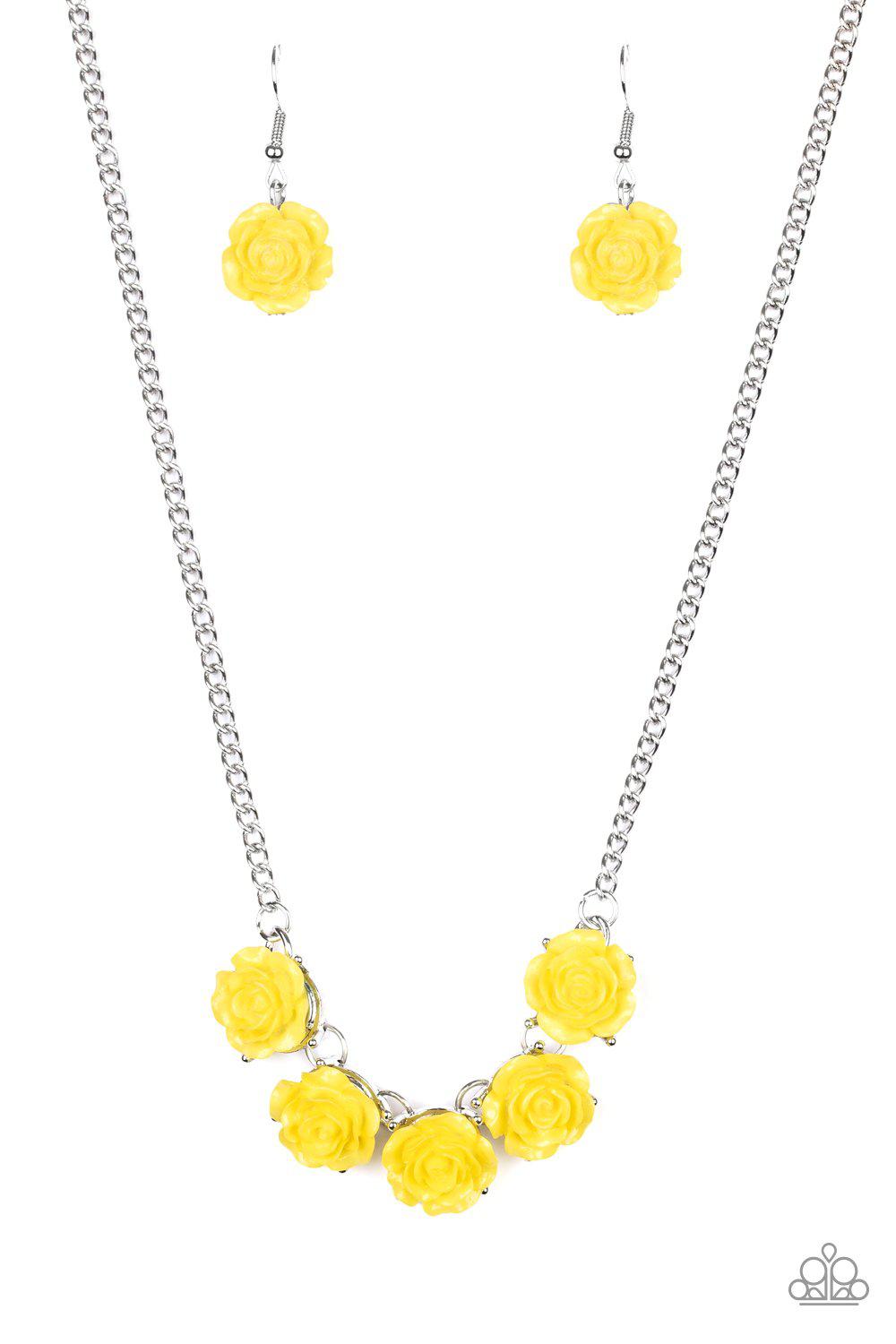 Garden Party Posh Yellow Rose Flower Necklace - Paparazzi Accessories- lightbox - CarasShop.com - Paparazzi Jewelry by Cara Jewels