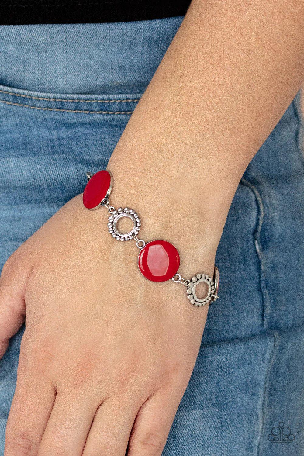 Garden Regalia Red Bracelet - Paparazzi Accessories- on model - CarasShop.com - Paparazzi Jewelry by Cara Jewels