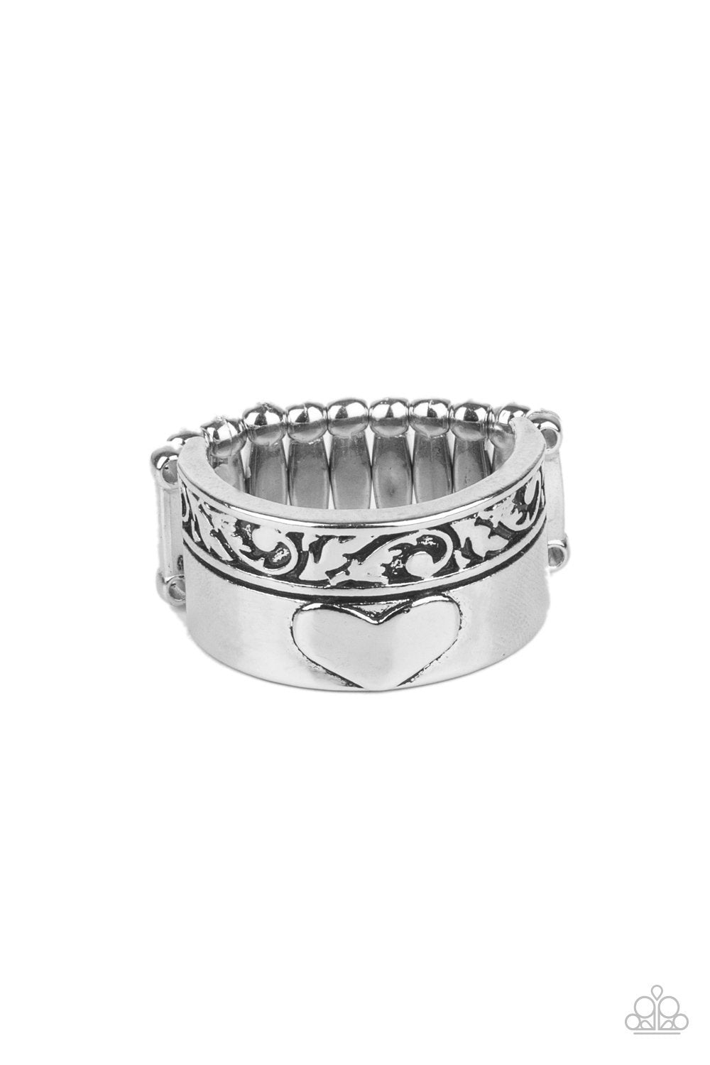 Garden Romance Silver Heart Ring - Paparazzi Accessories- lightbox - CarasShop.com - Paparazzi Jewelry by Cara Jewels