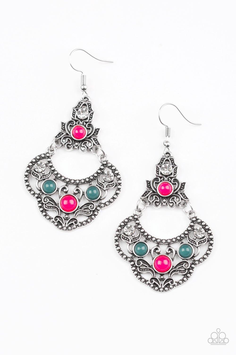 Garden State Glow Multi Pink and Green Earrings - Paparazzi Accessories- lightbox - CarasShop.com - Paparazzi Jewelry by Cara Jewels