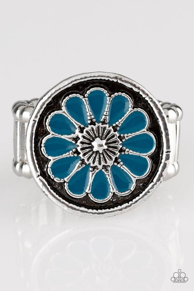 Garden View Blue Flower Ring - Paparazzi Accessories- lightbox - CarasShop.com - Paparazzi Jewelry by Cara Jewels